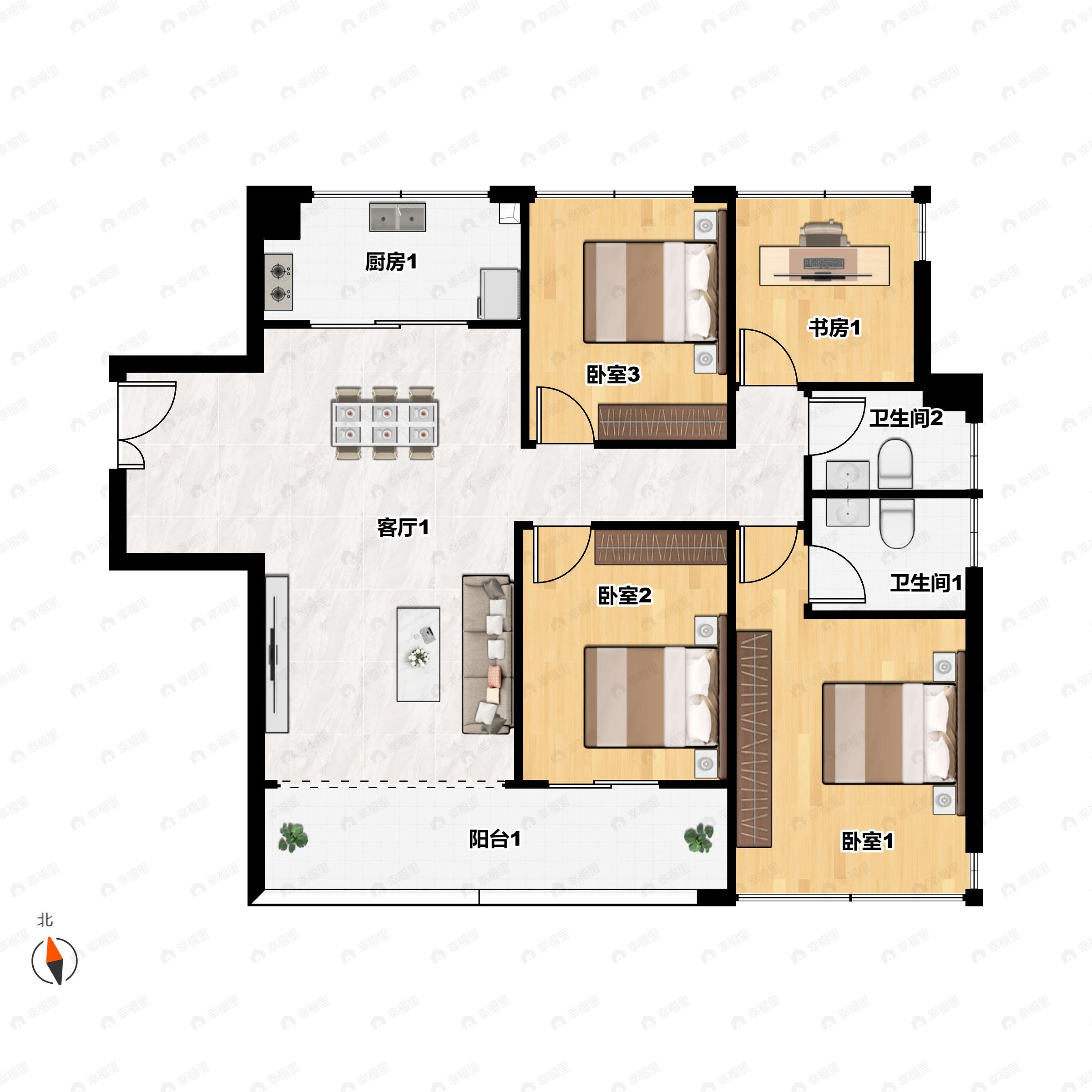 4室2厅2卫建面125平户型图