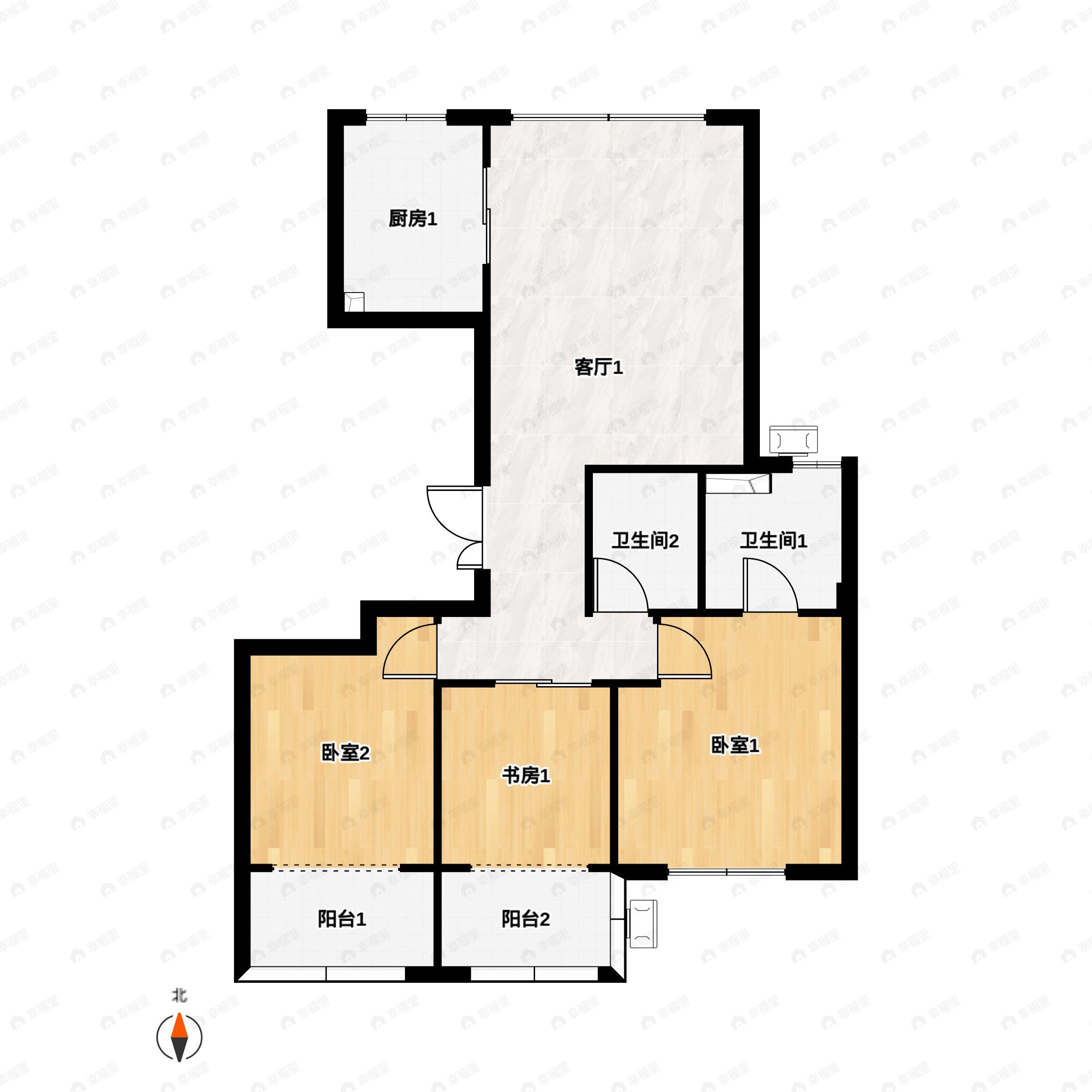 3室2厅2卫建面100平户型图
