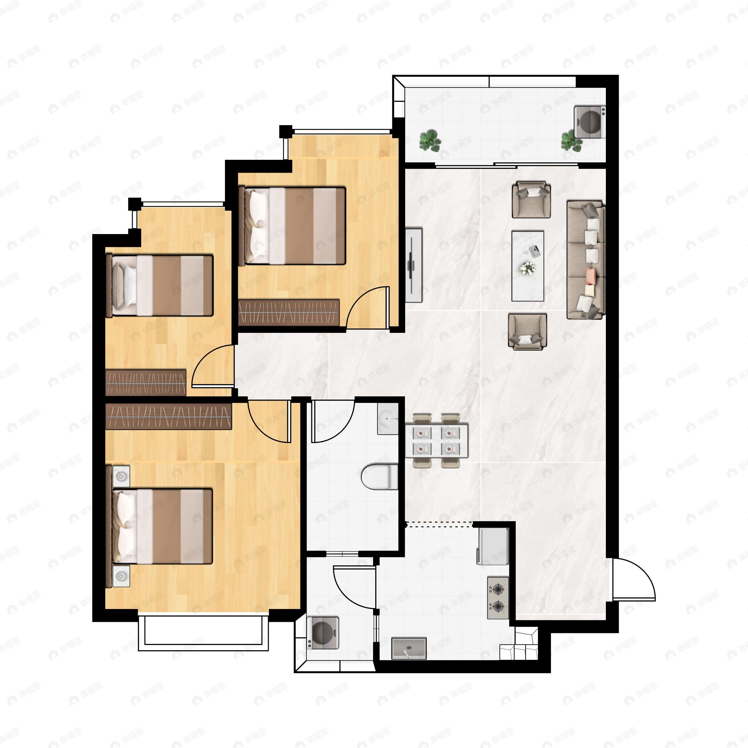 3室2厅1卫建面98平户型图