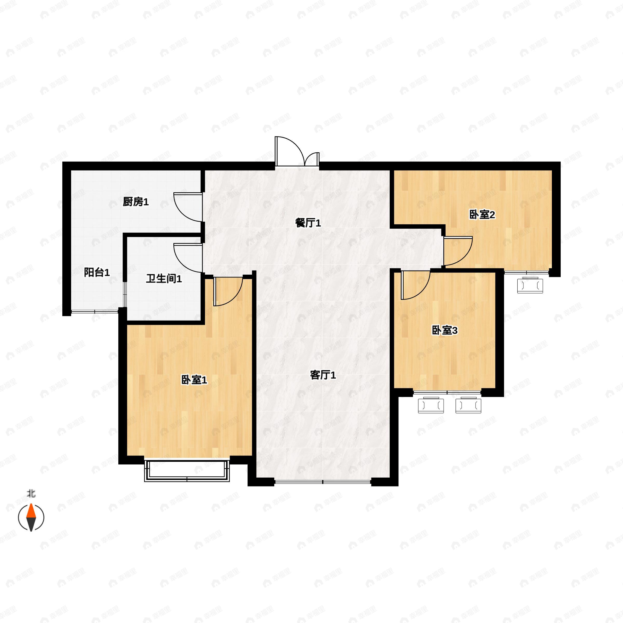 3室2厅1卫建面116平南户型图