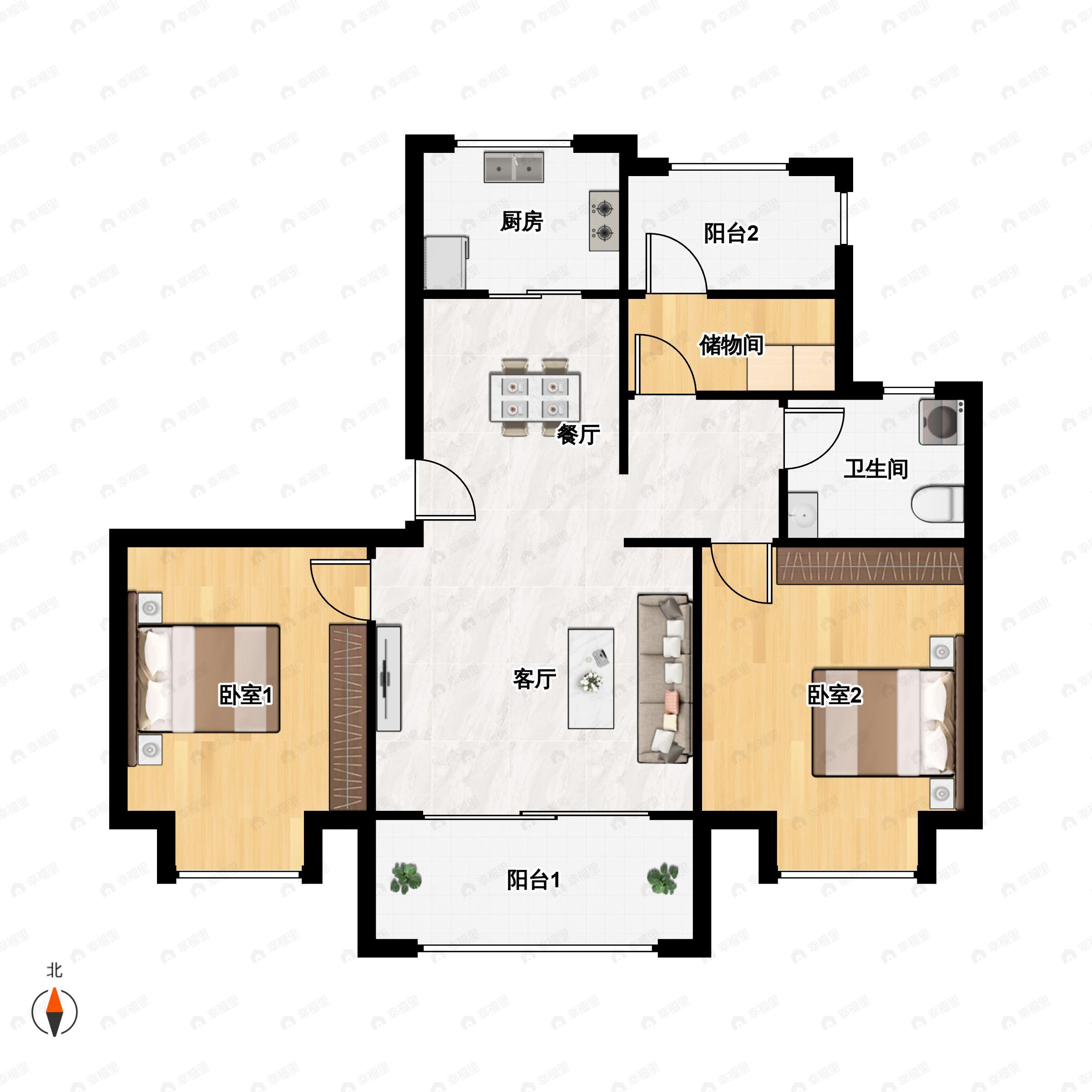 3室2厅1卫建面89平户型图
