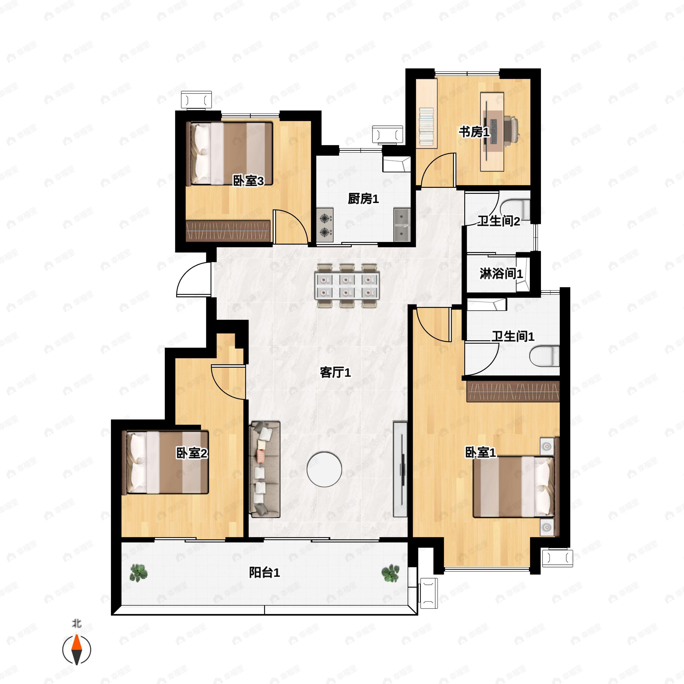 4室2厅2卫建面116平南户型图