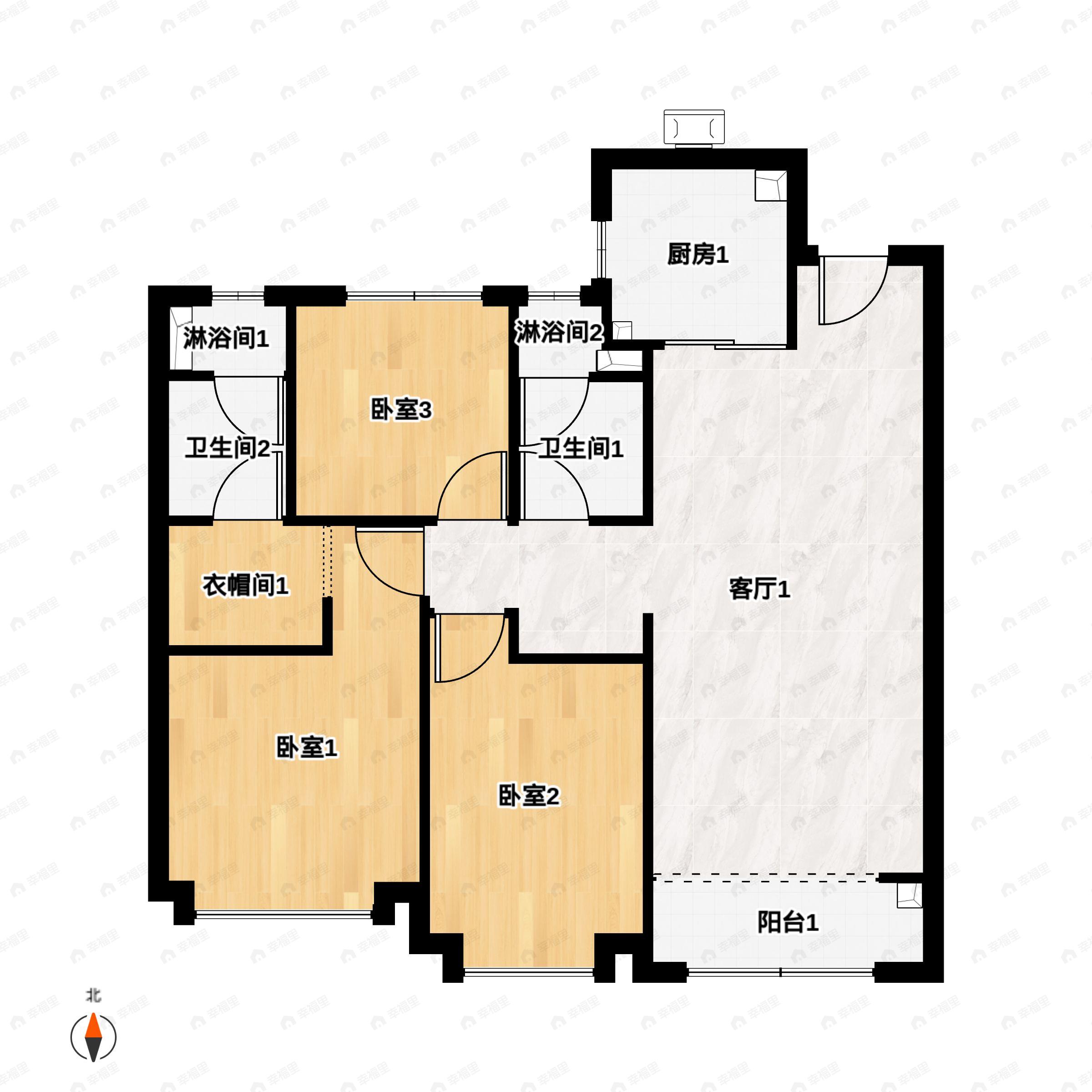 3室2厅2卫建面113平户型图