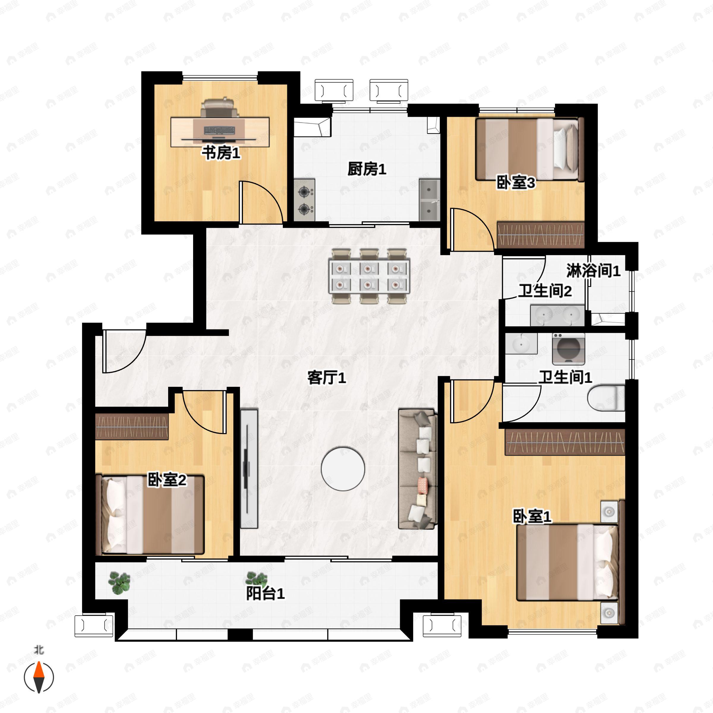 4室2厅2卫建面128平户型图