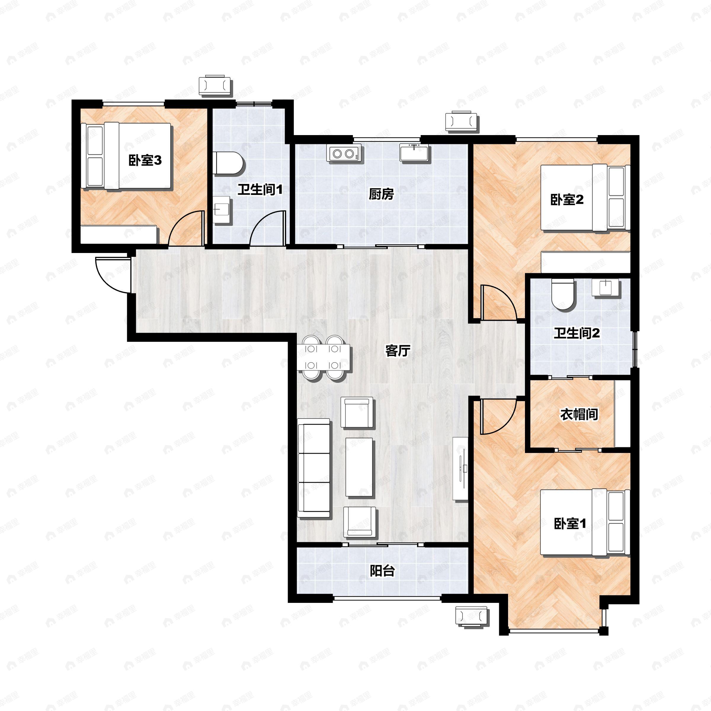 3室2厅2卫建面111平户型图