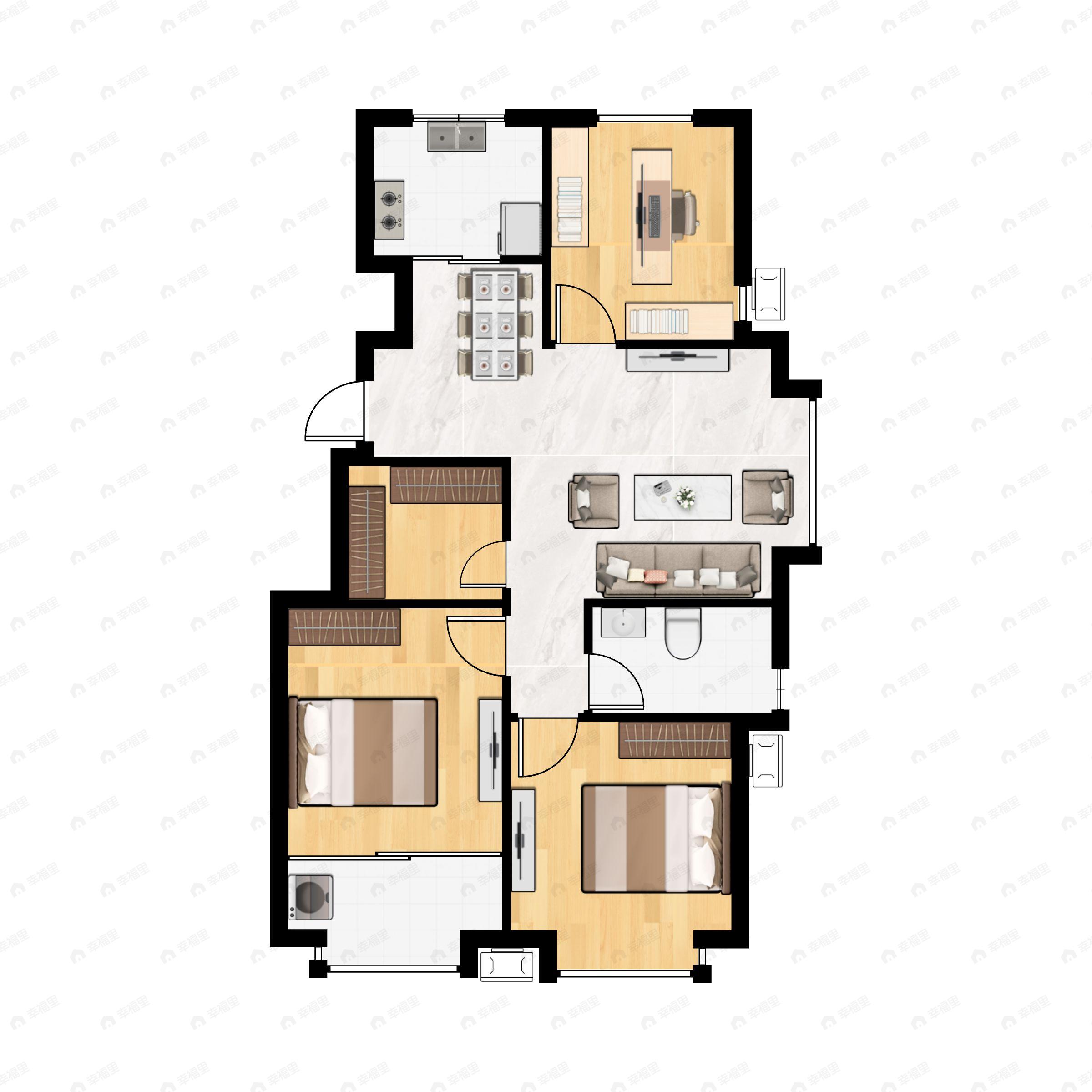 3室2厅1卫建面100平户型图