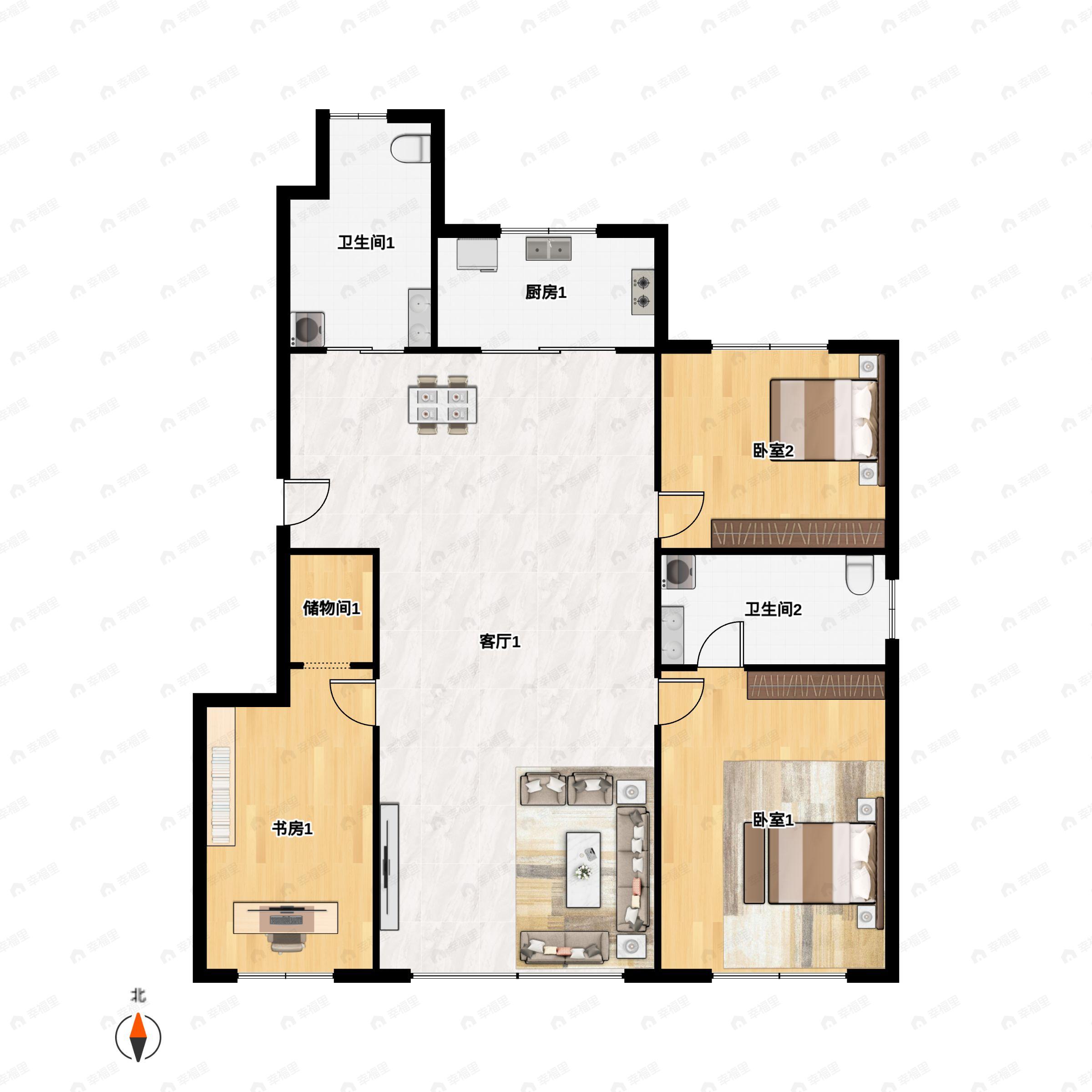 3室2厅2卫建面136平户型图