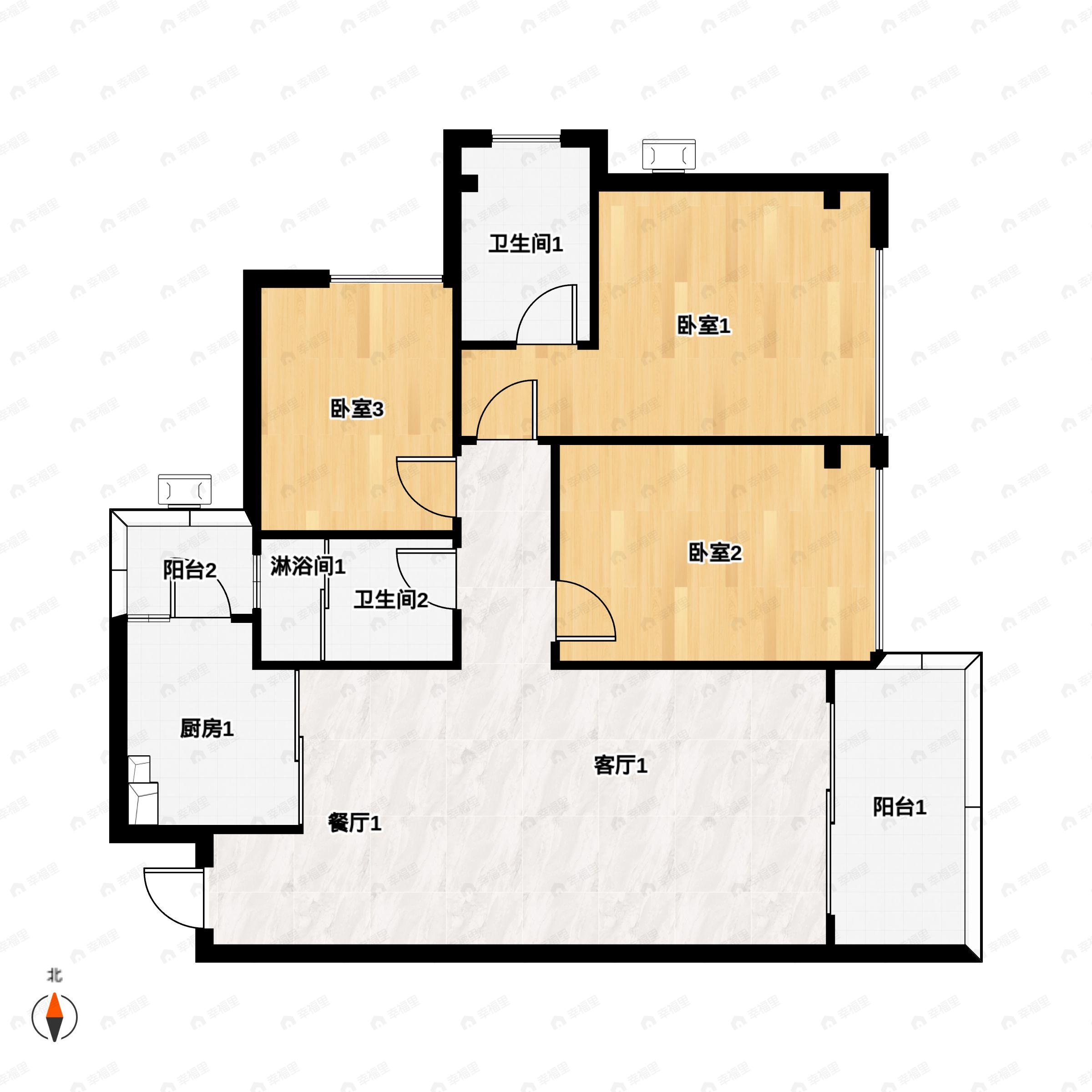3室2厅2卫建面96平户型图