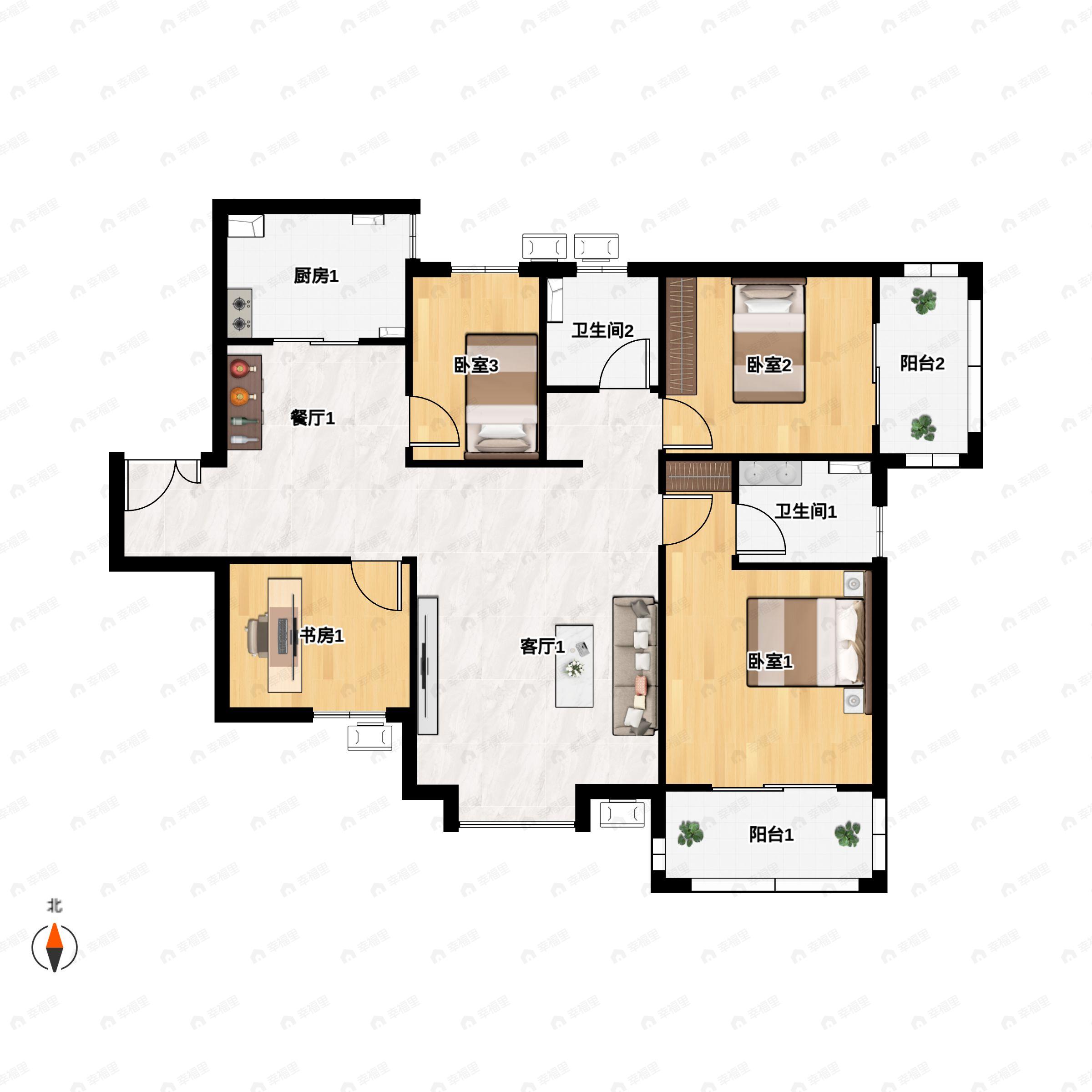 4室2厅2卫建面139平东|西户型图