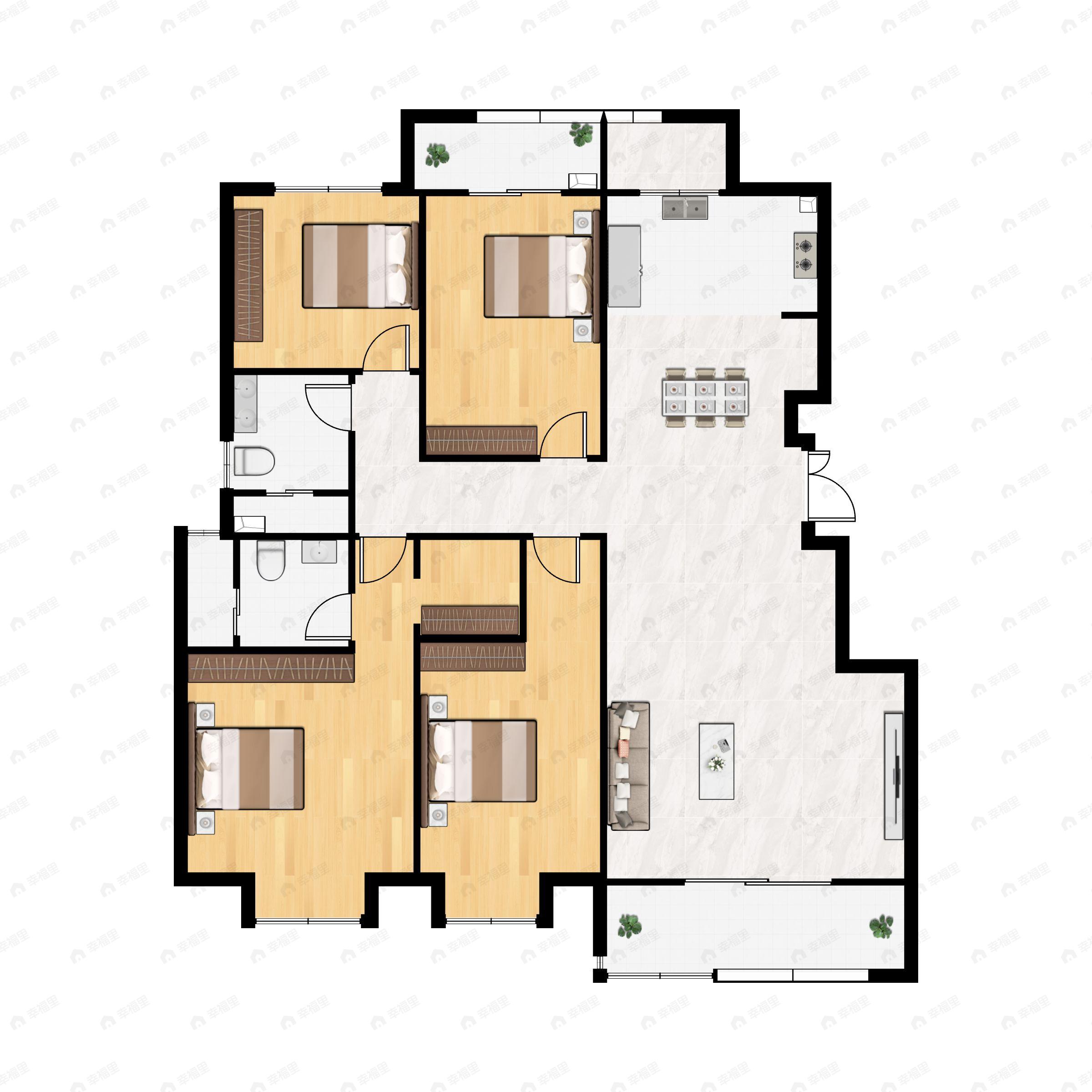 4室2厅2卫建面142平户型图
