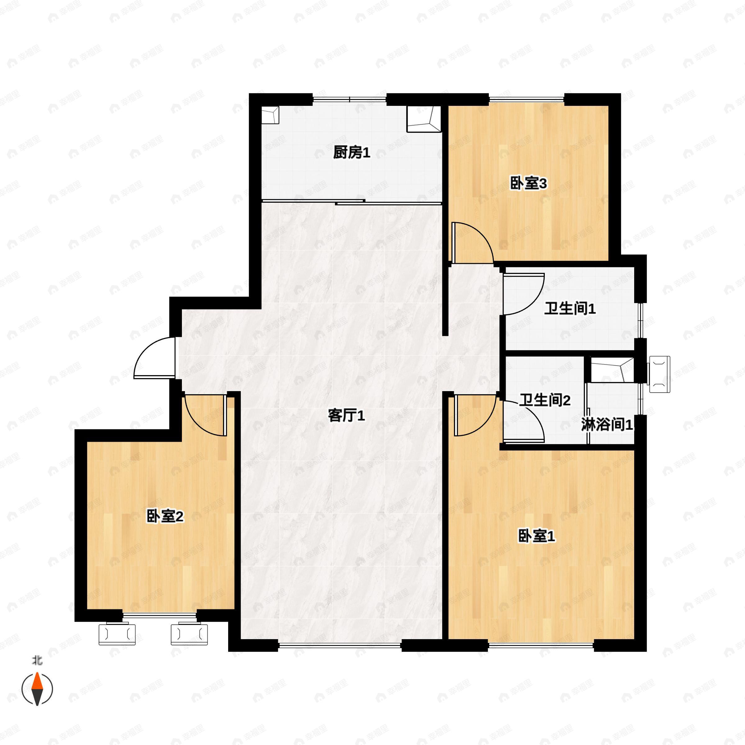 3室2厅2卫建面118平南户型图
