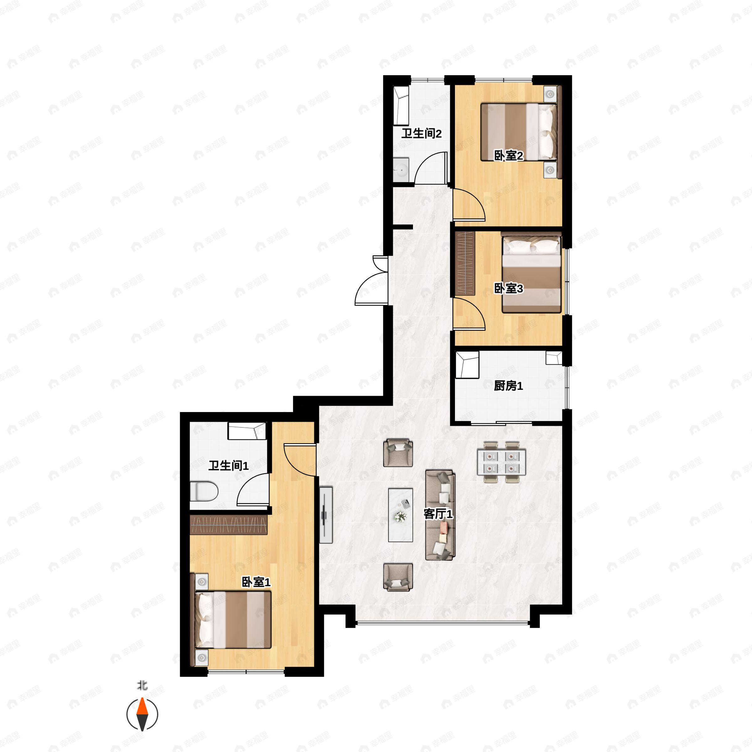 首创天阅海河3室2厅2卫户型图