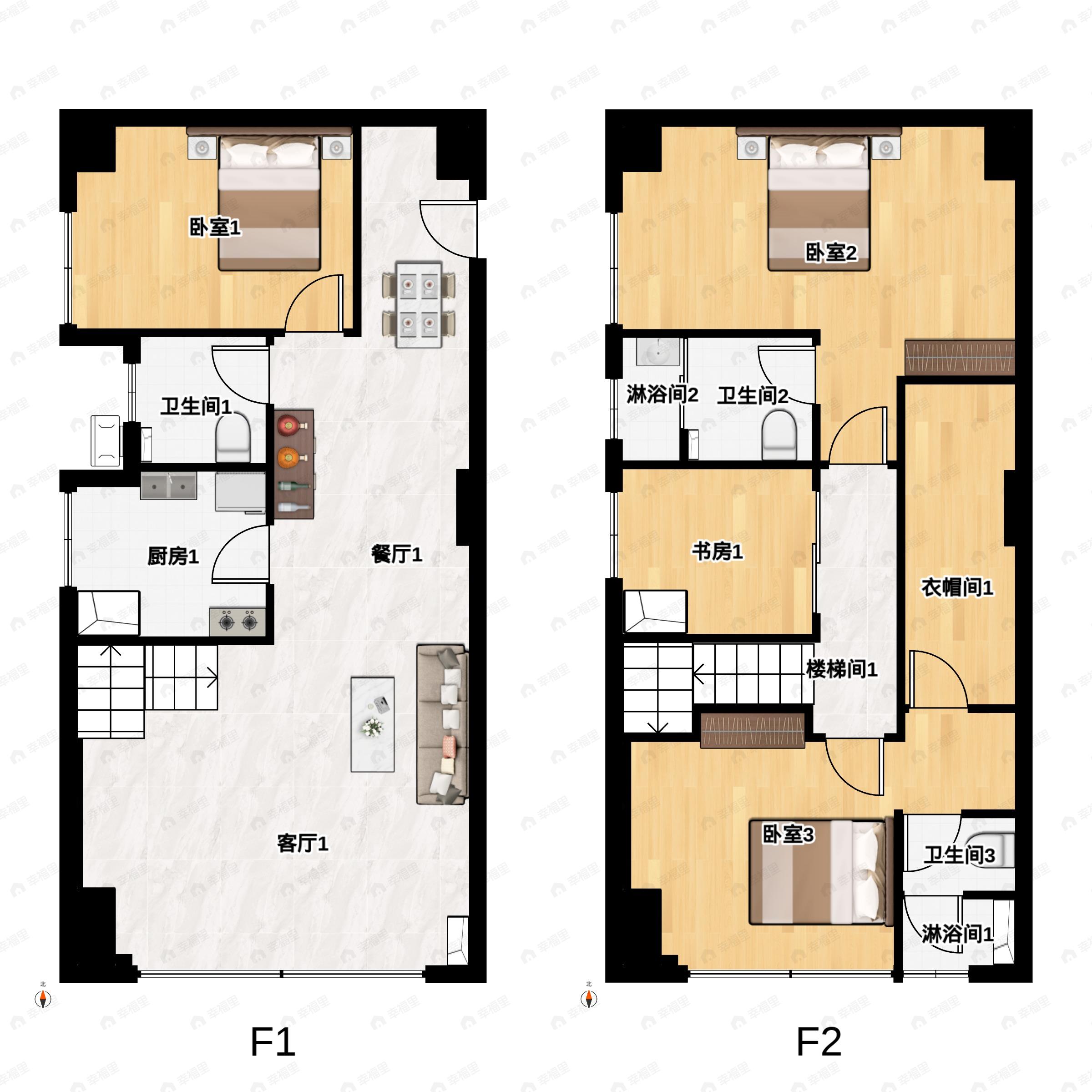 4室2厅3卫建面91平户型图