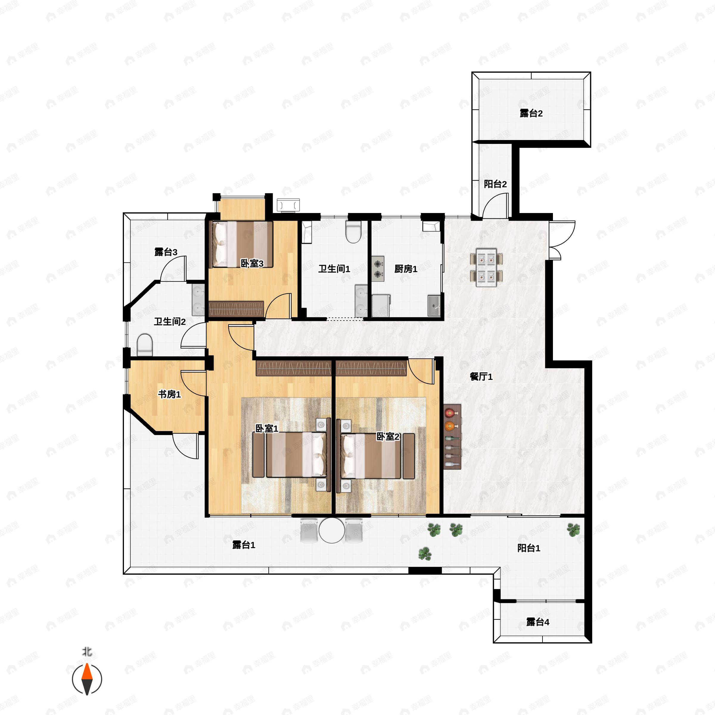 4室2厅2卫建面144平户型图