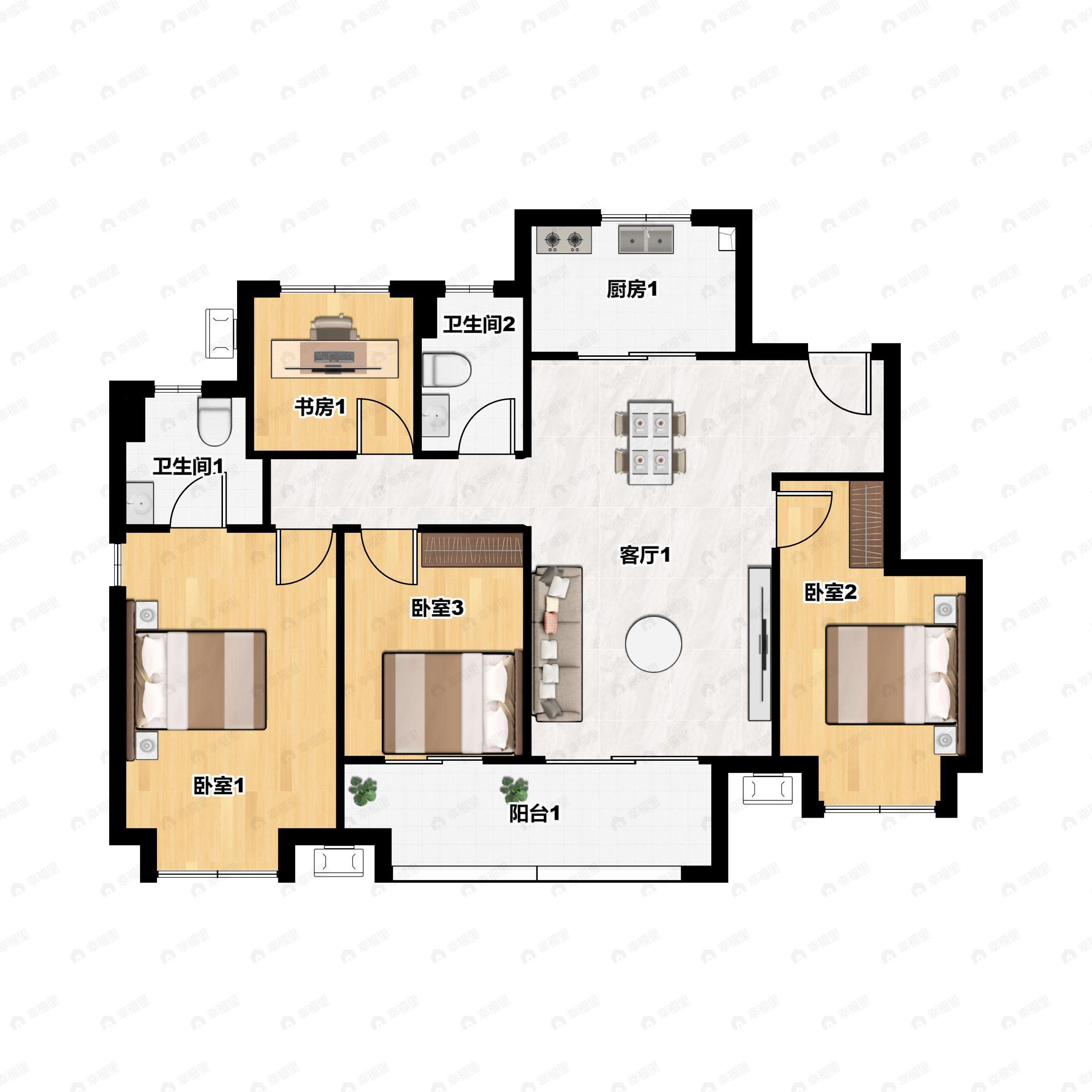 4室2厅2卫建面130平户型图