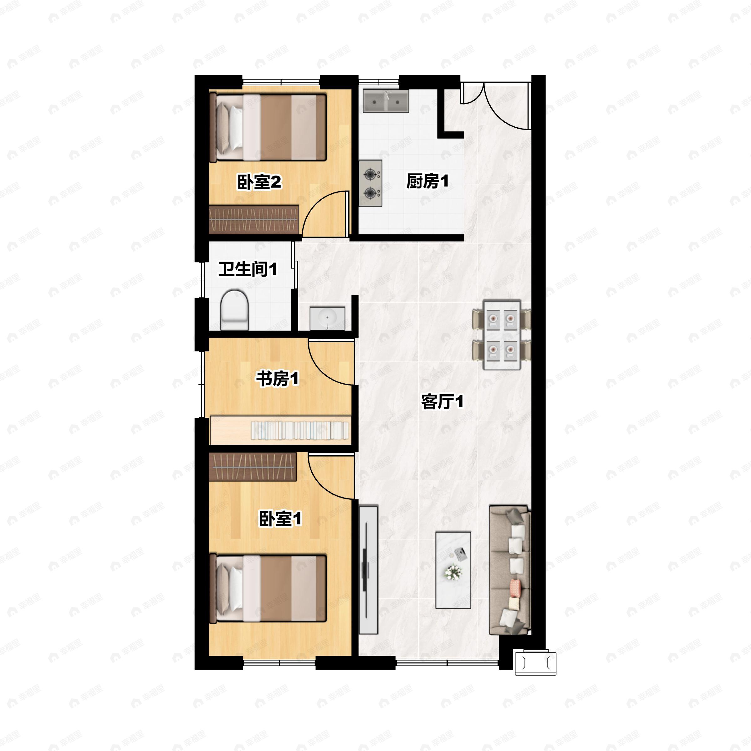 3室2厅1卫建面96平户型图