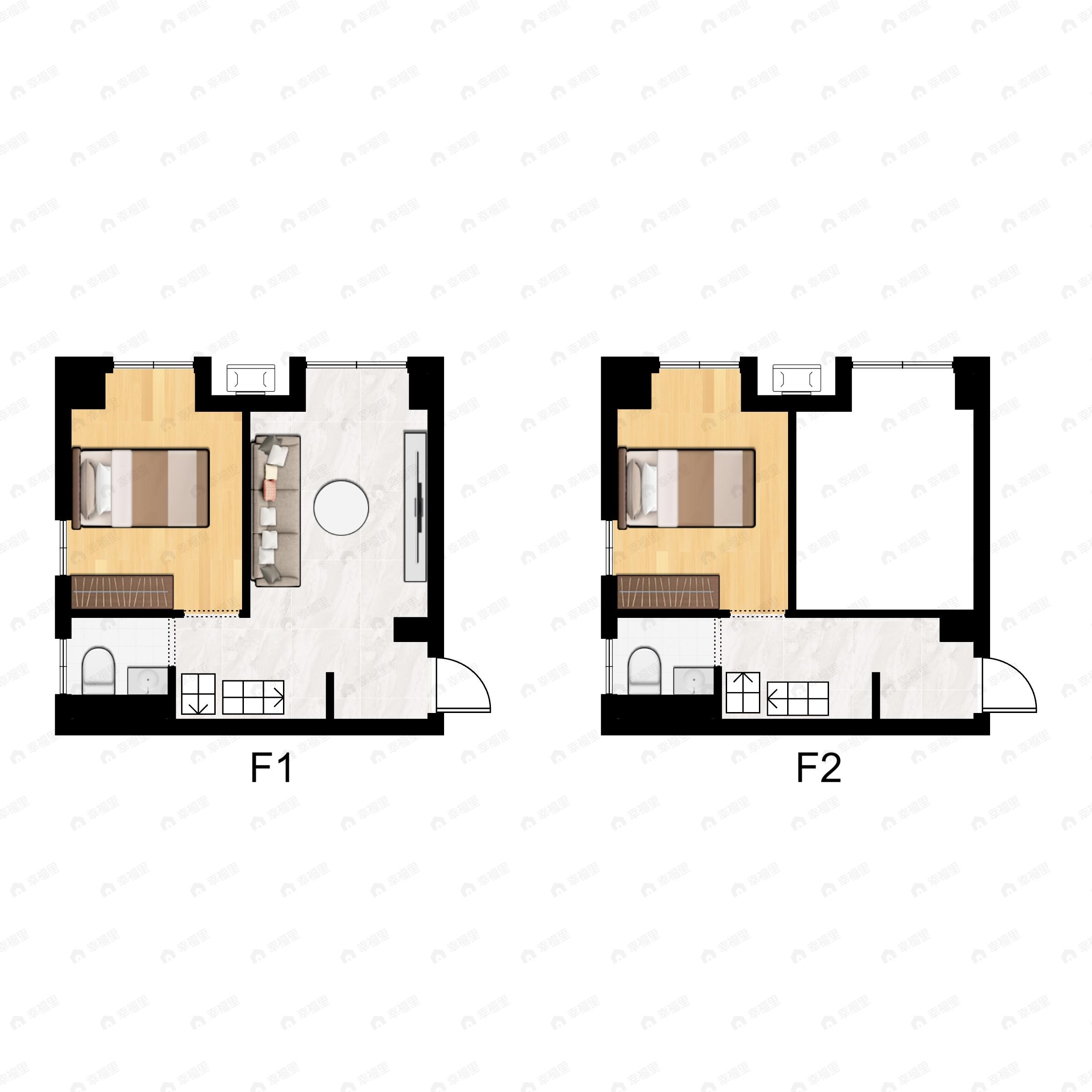 2室1厅2卫建面52平西北户型图