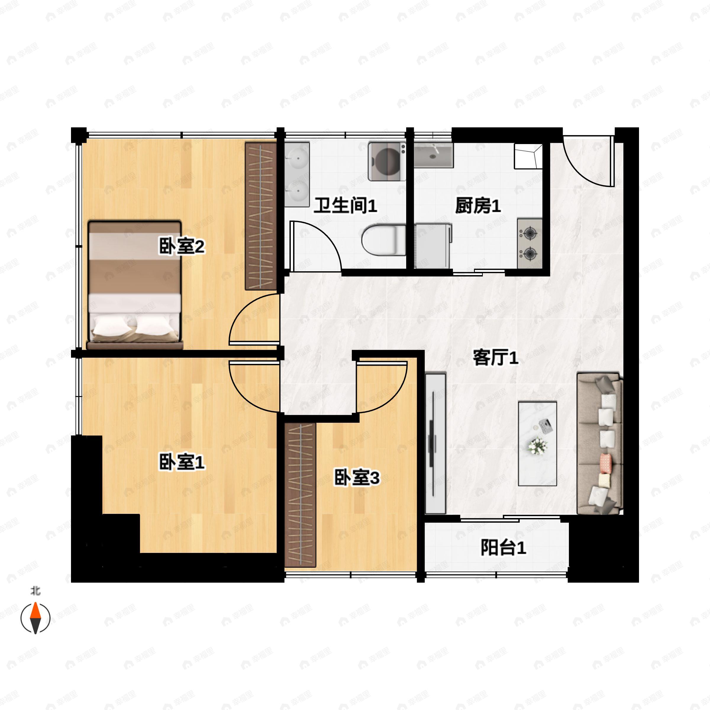 钜益1003室1厅1卫户型图