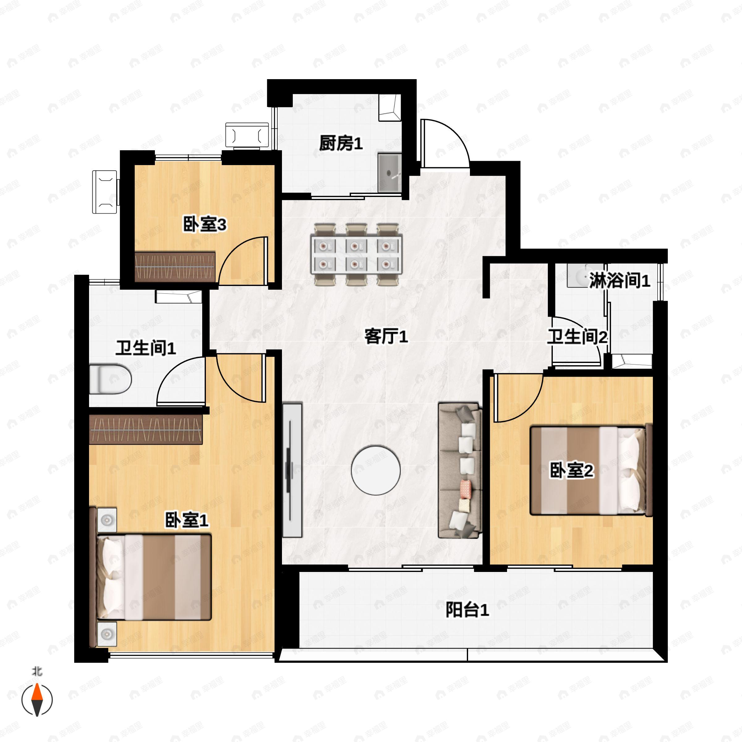3室2厅2卫建面97平户型图