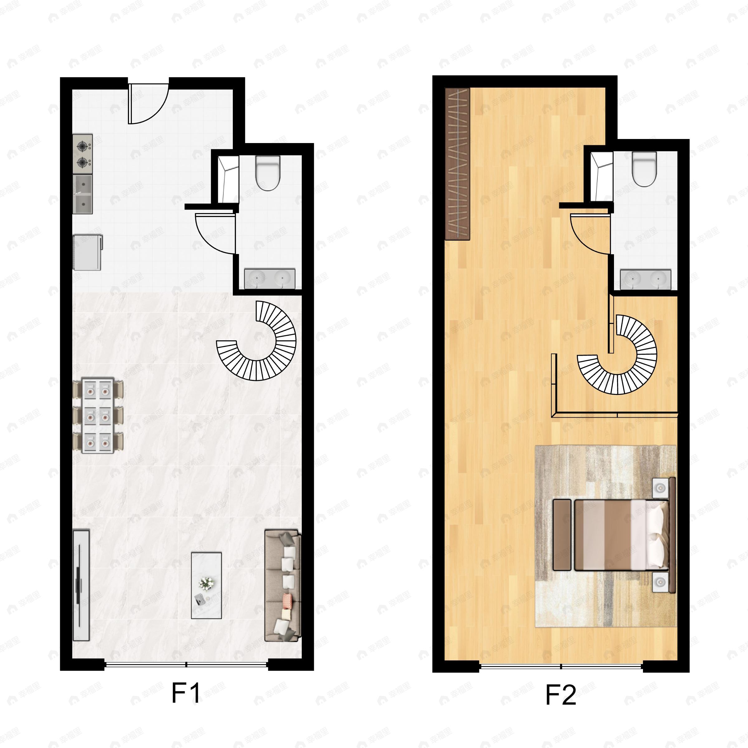 1室1厅2卫建面47平南户型图