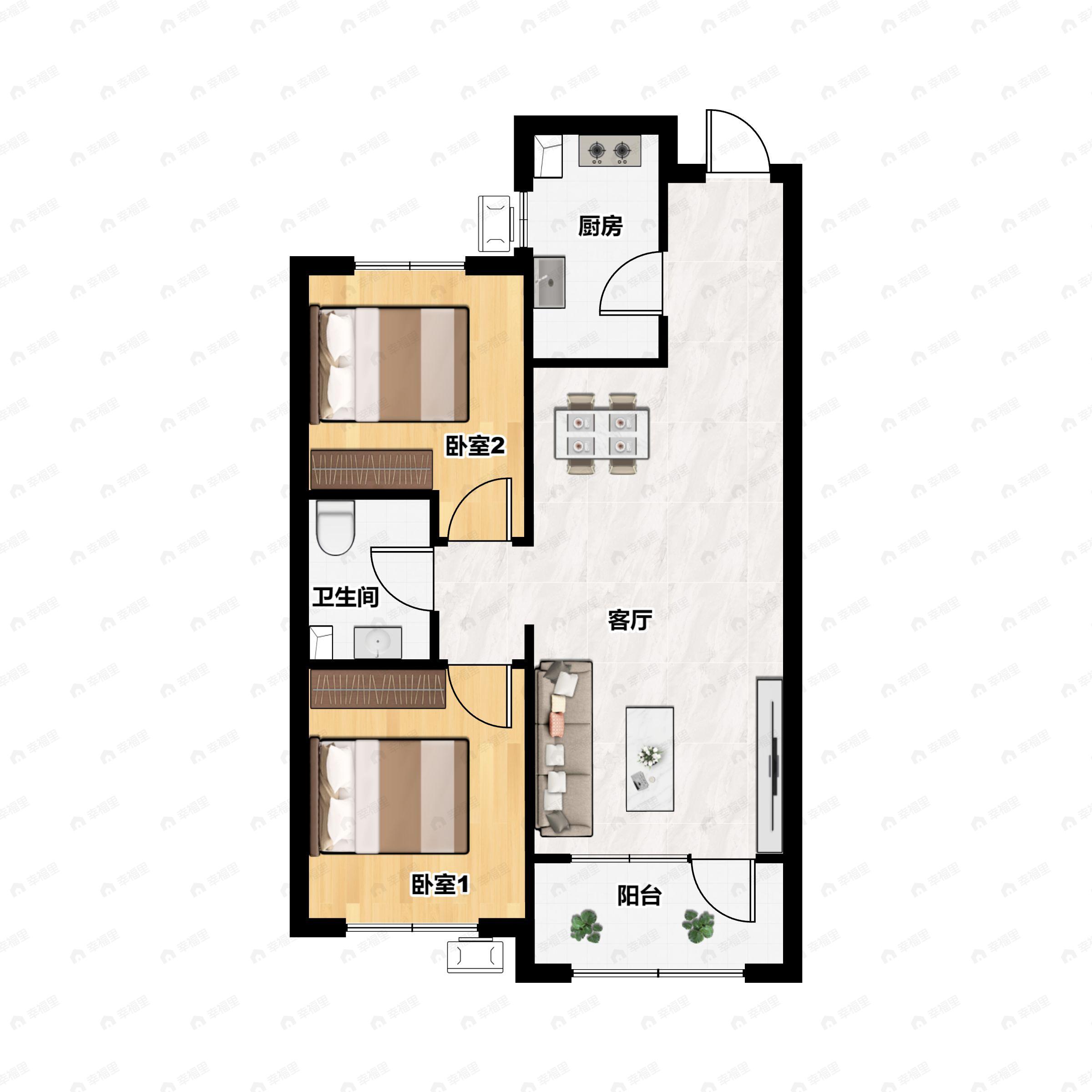 2室2厅1卫建面86平户型图