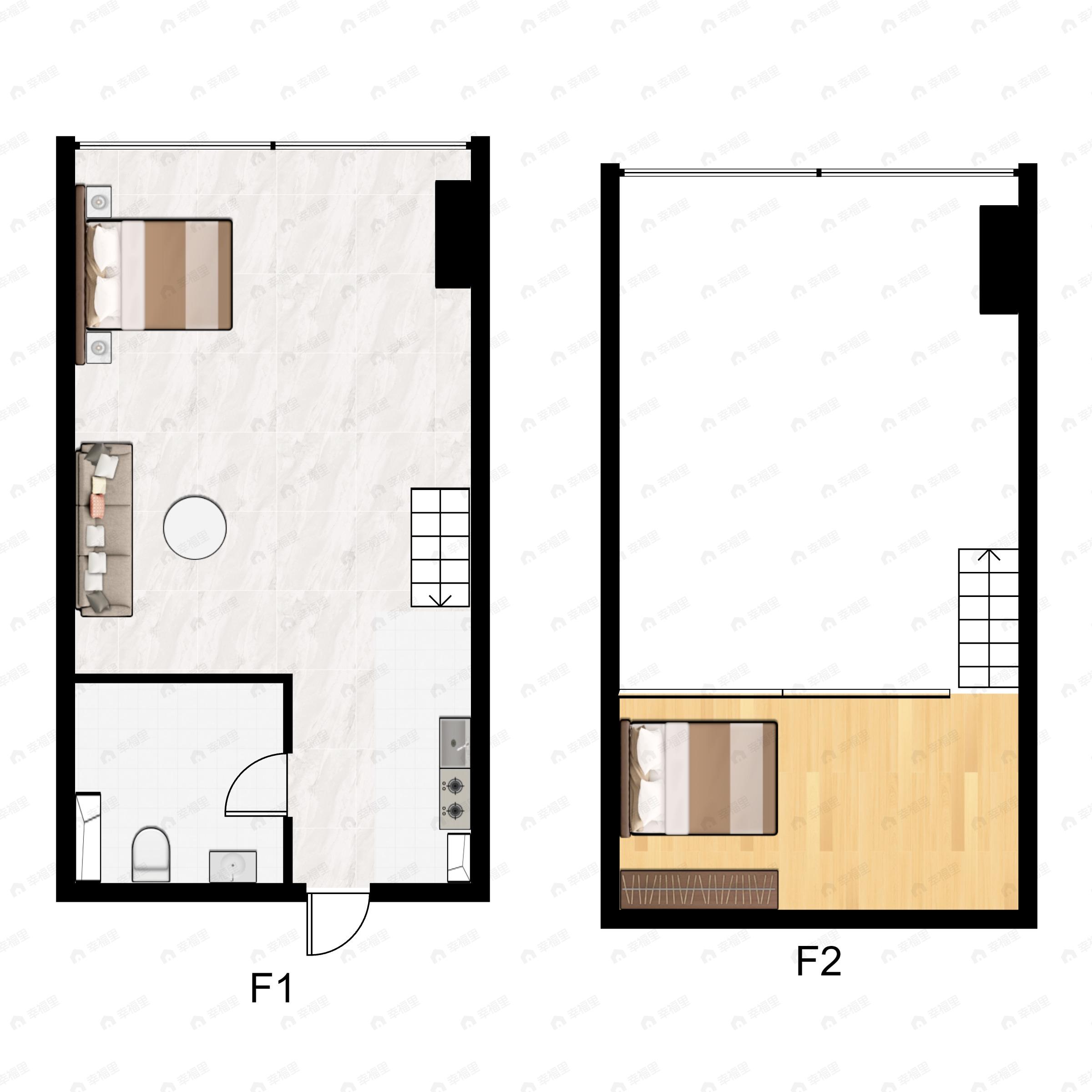 2室1厅1卫建面45平户型图