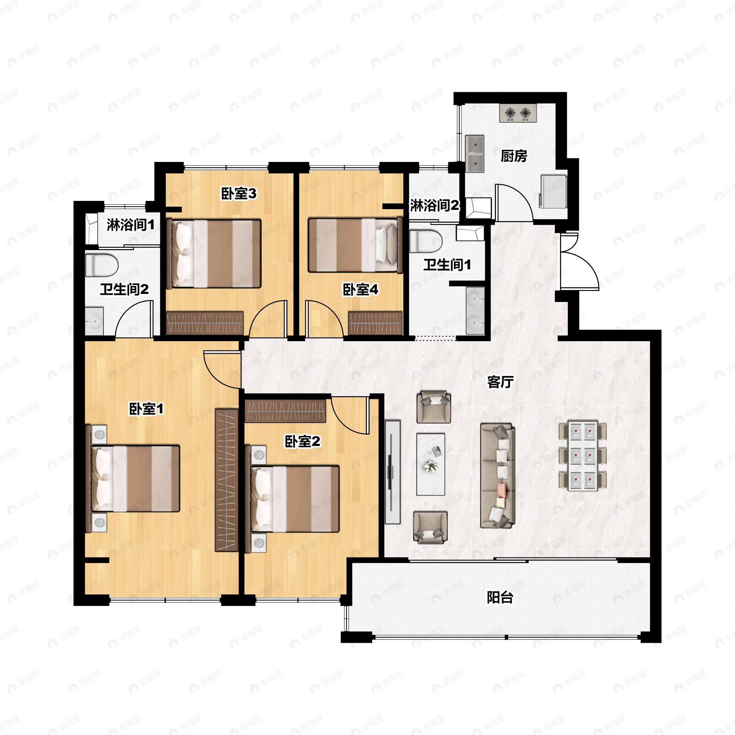 4室2厅2卫建面120平户型图