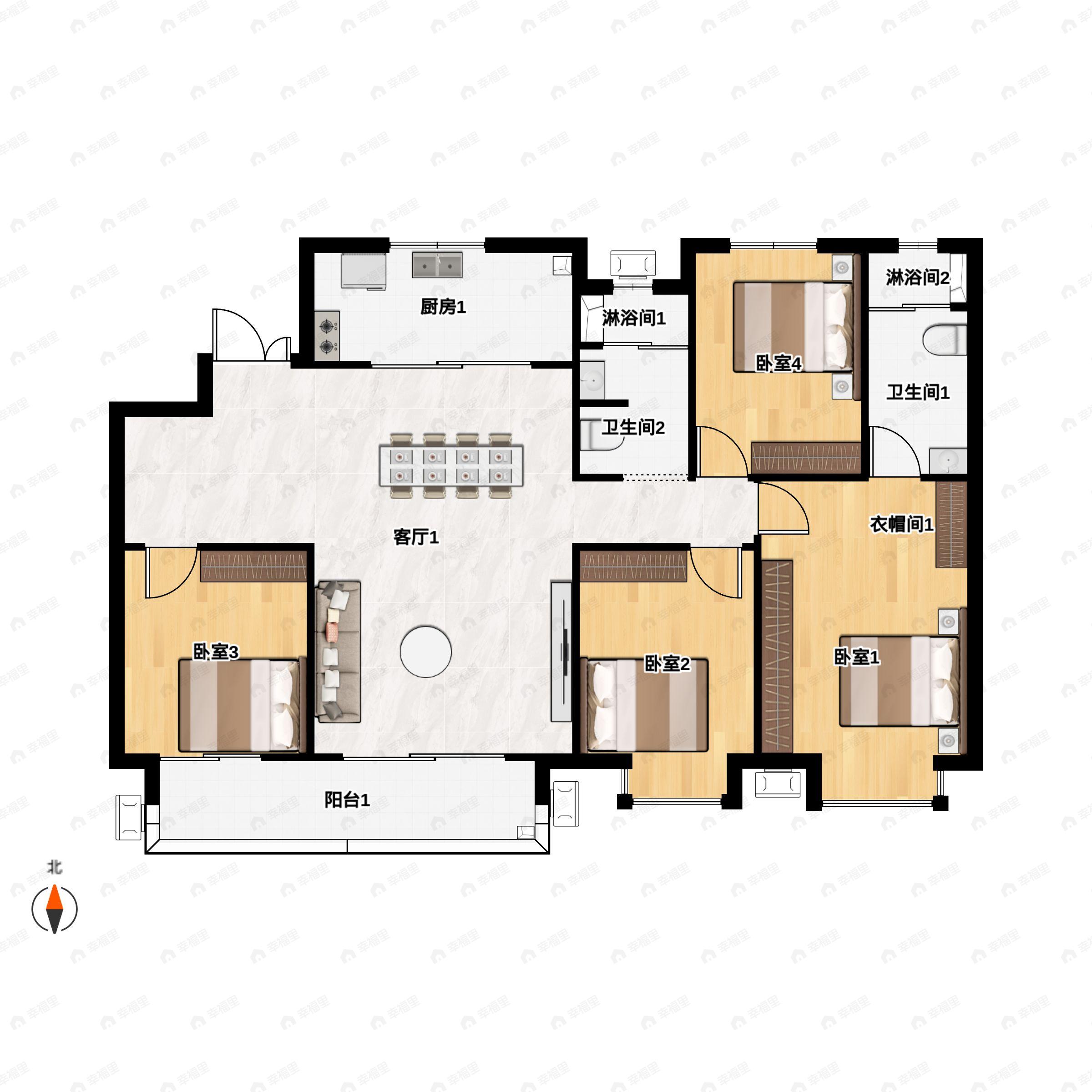 4室2厅2卫建面147平南户型图