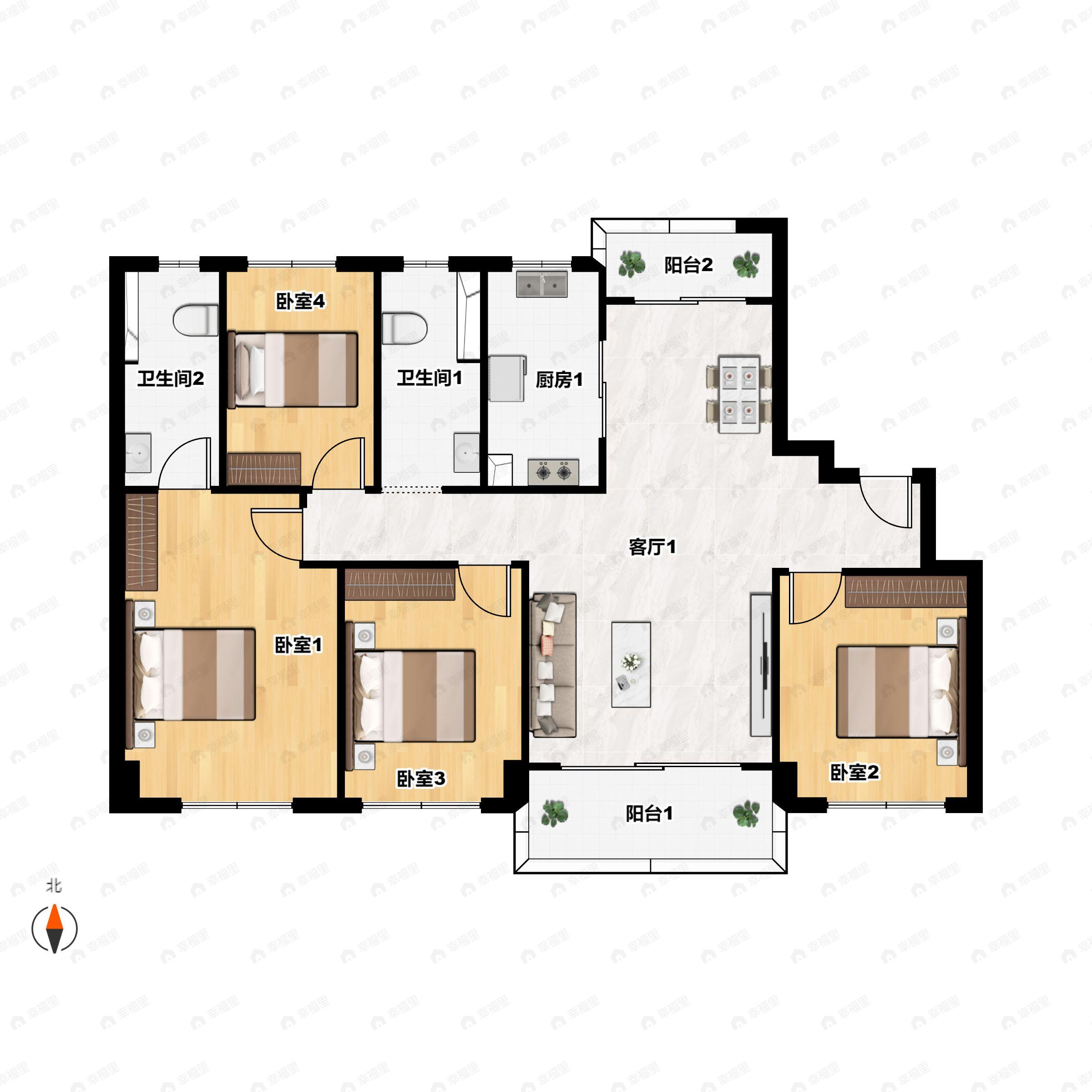 4室2厅2卫建面119平北户型图