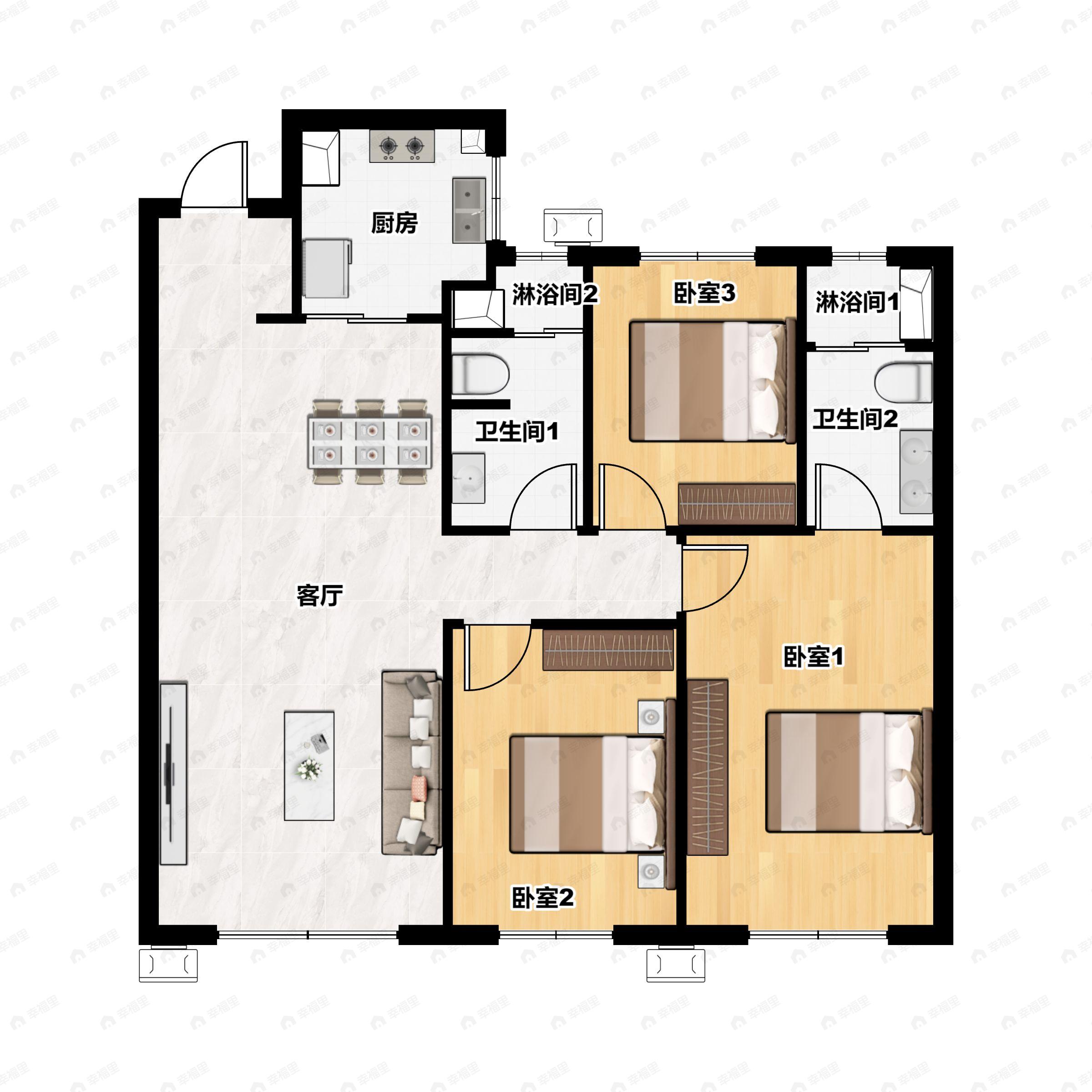 3室2厅2卫建面115平户型图