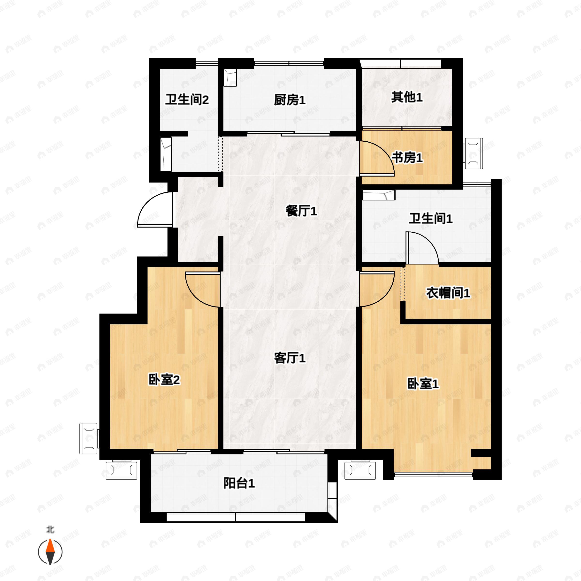 3室2厅2卫建面111平户型图