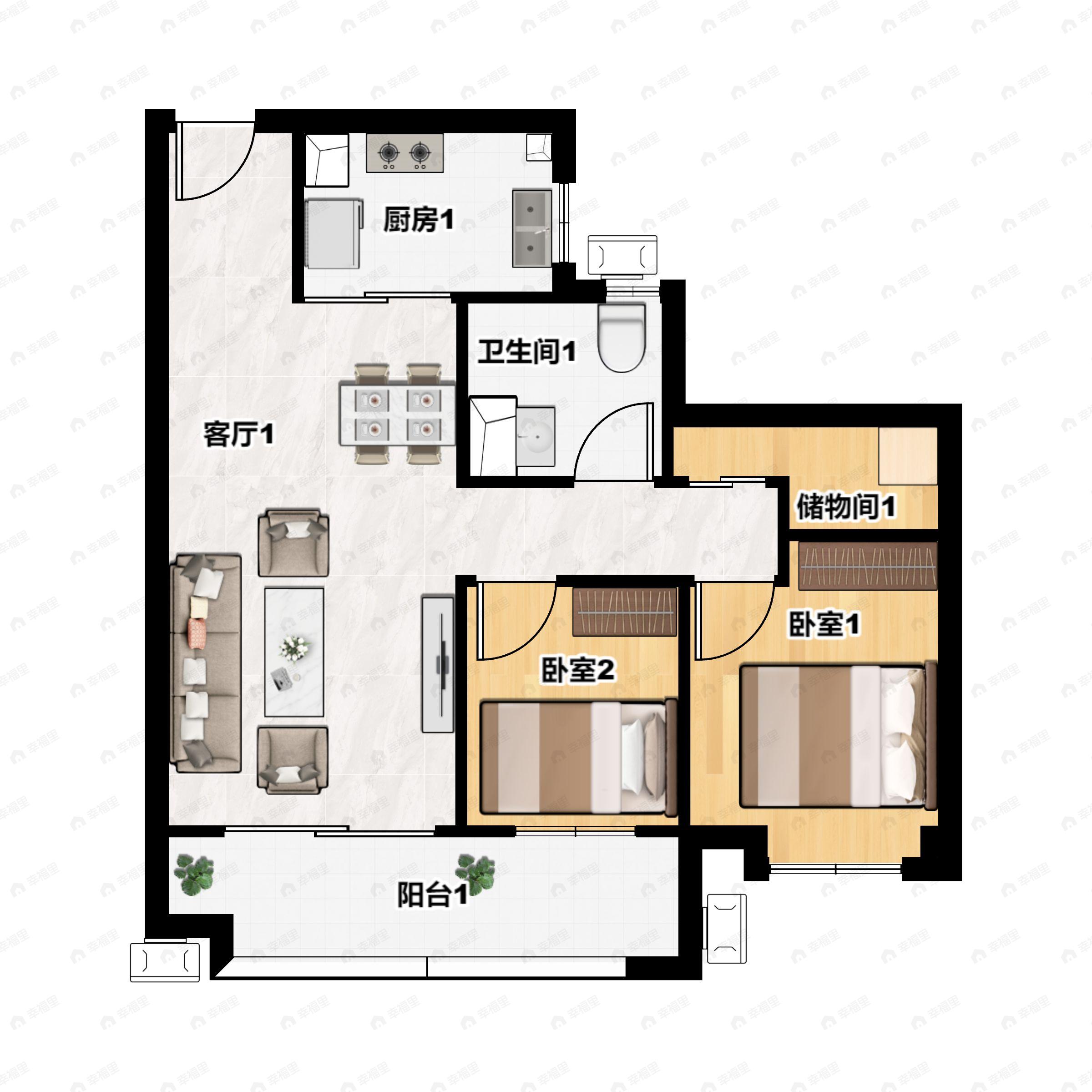 3室2厅1卫建面95平户型图