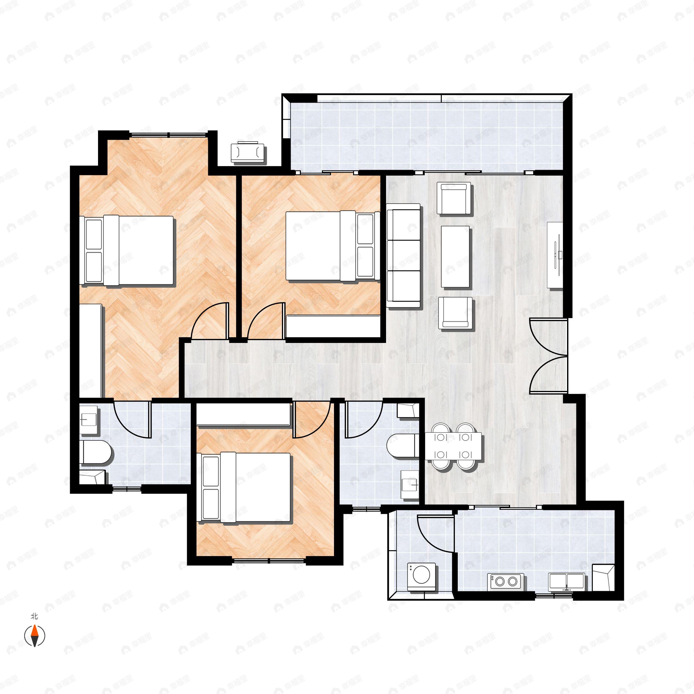 3室2厅2卫建面103平户型图
