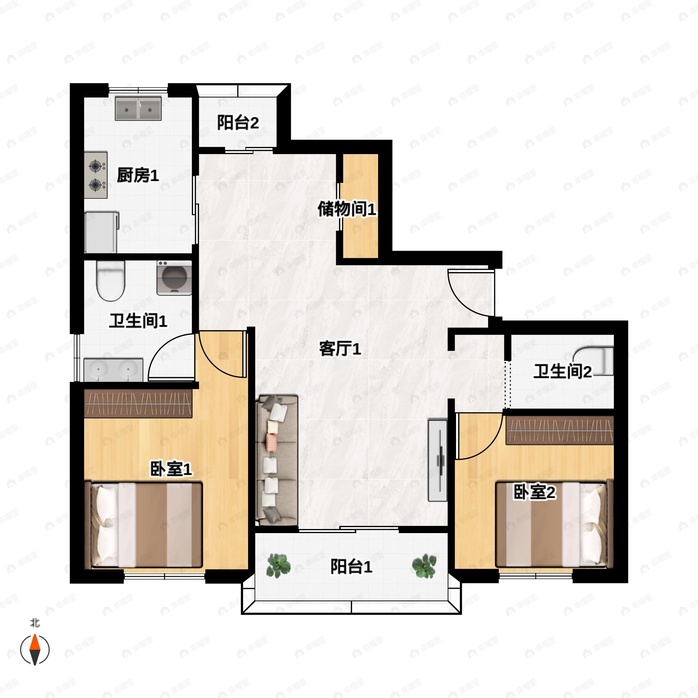 2室2厅2卫建面112平户型图