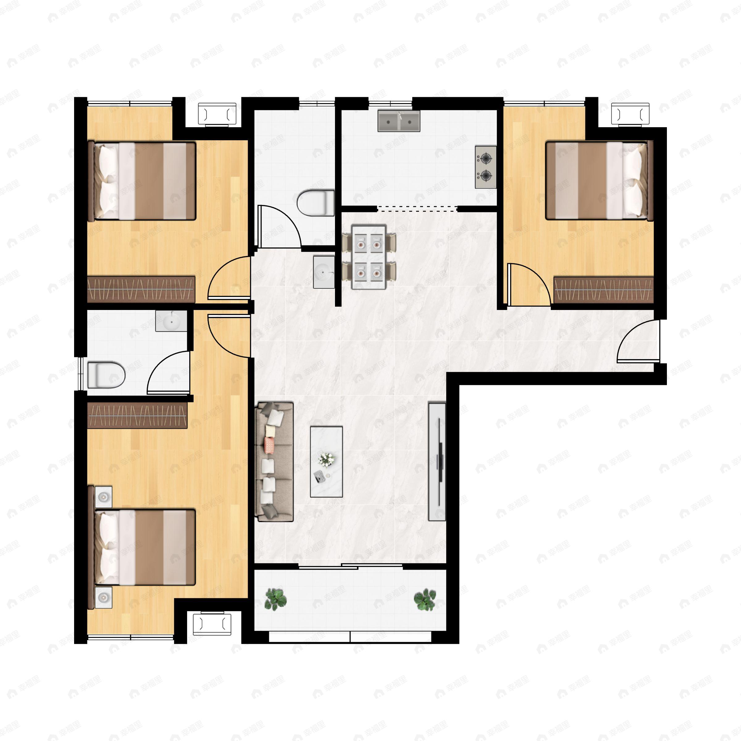 3室2厅2卫建面121平户型图
