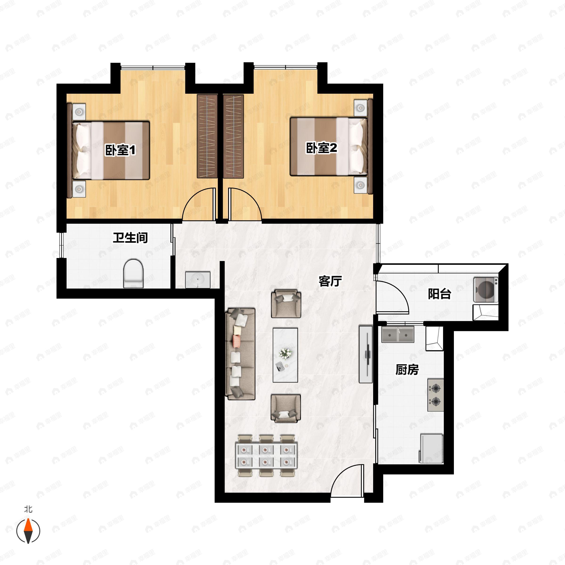 2室2厅1卫建面84平户型图
