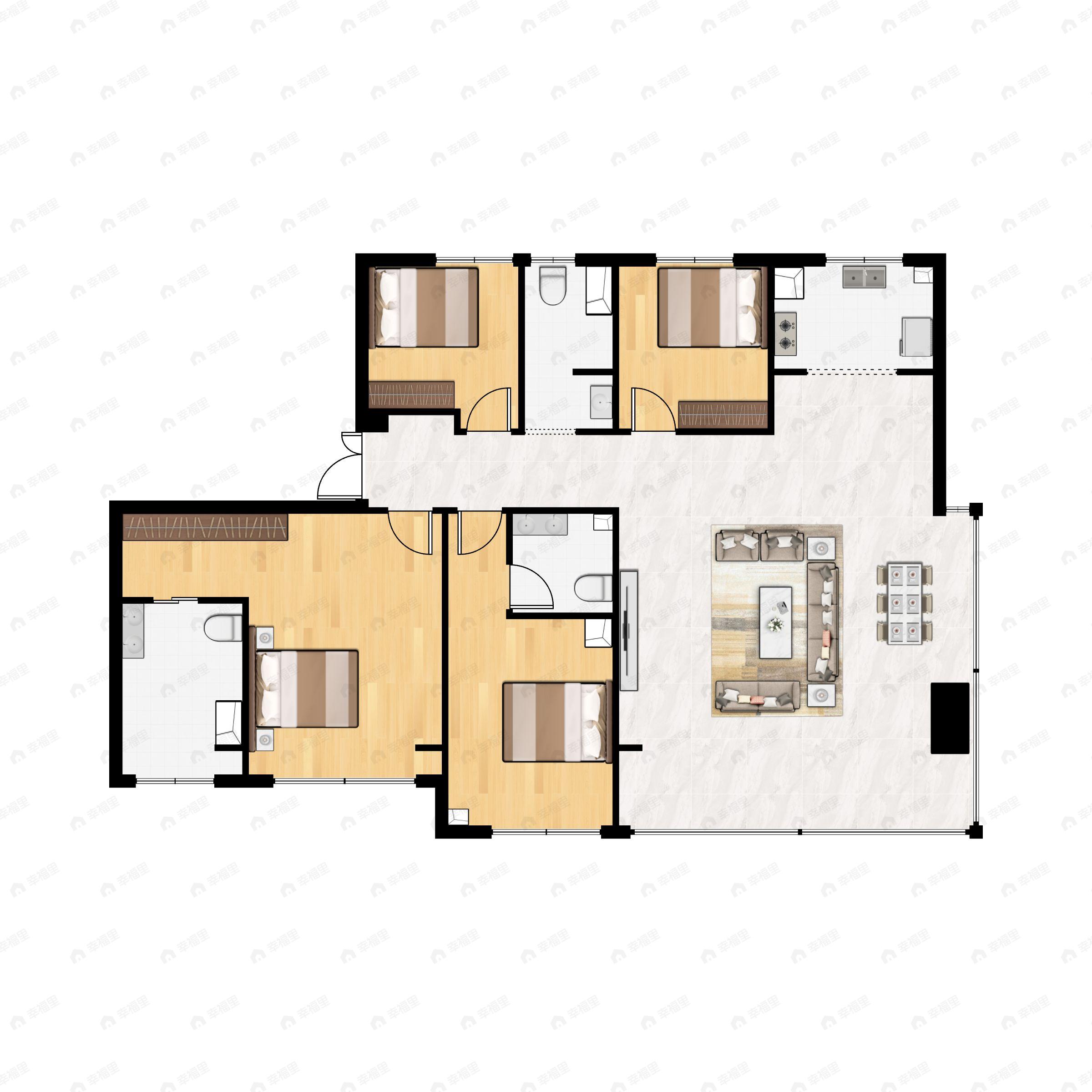 4室2厅3卫建面173平户型图