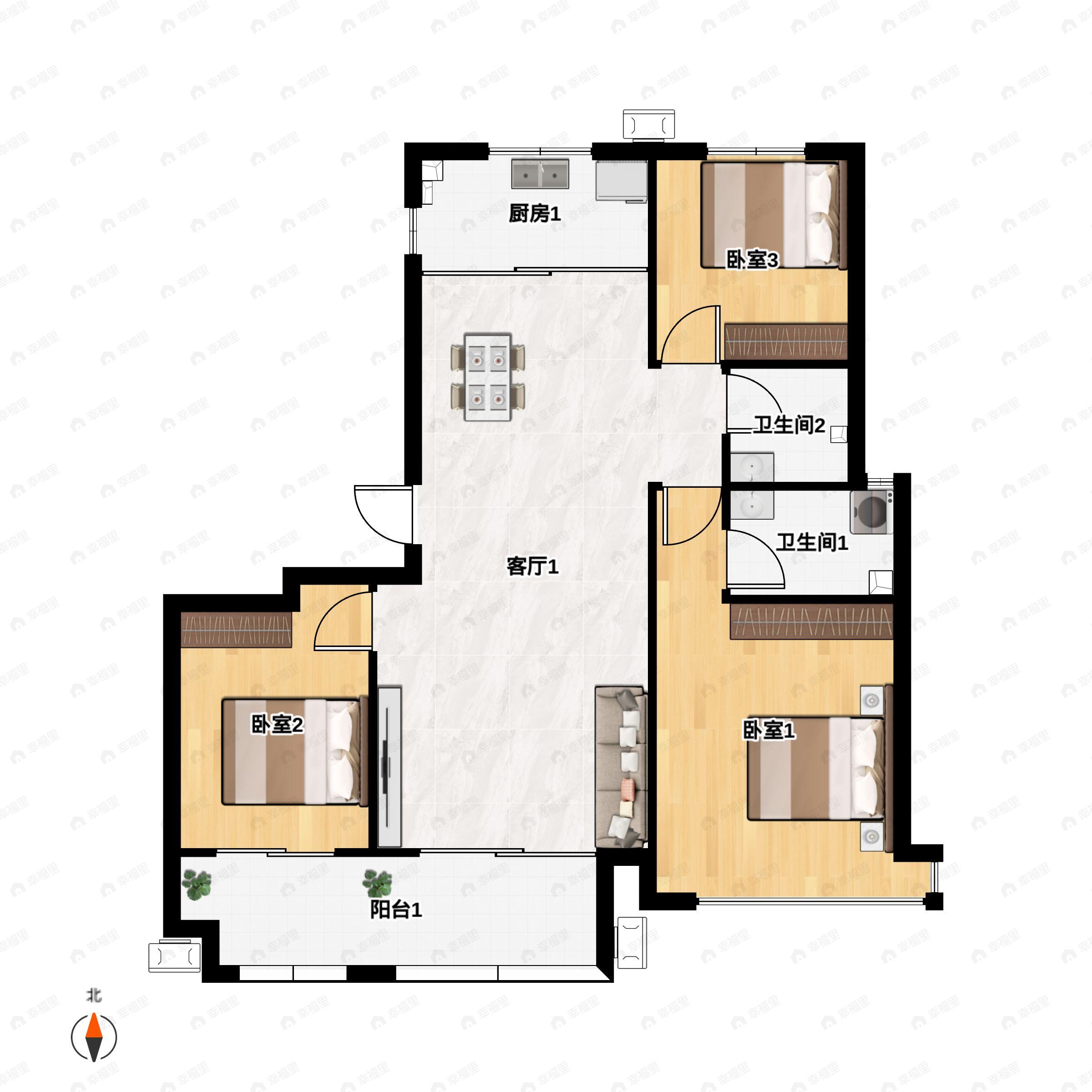 3室2厅2卫建面128平户型图