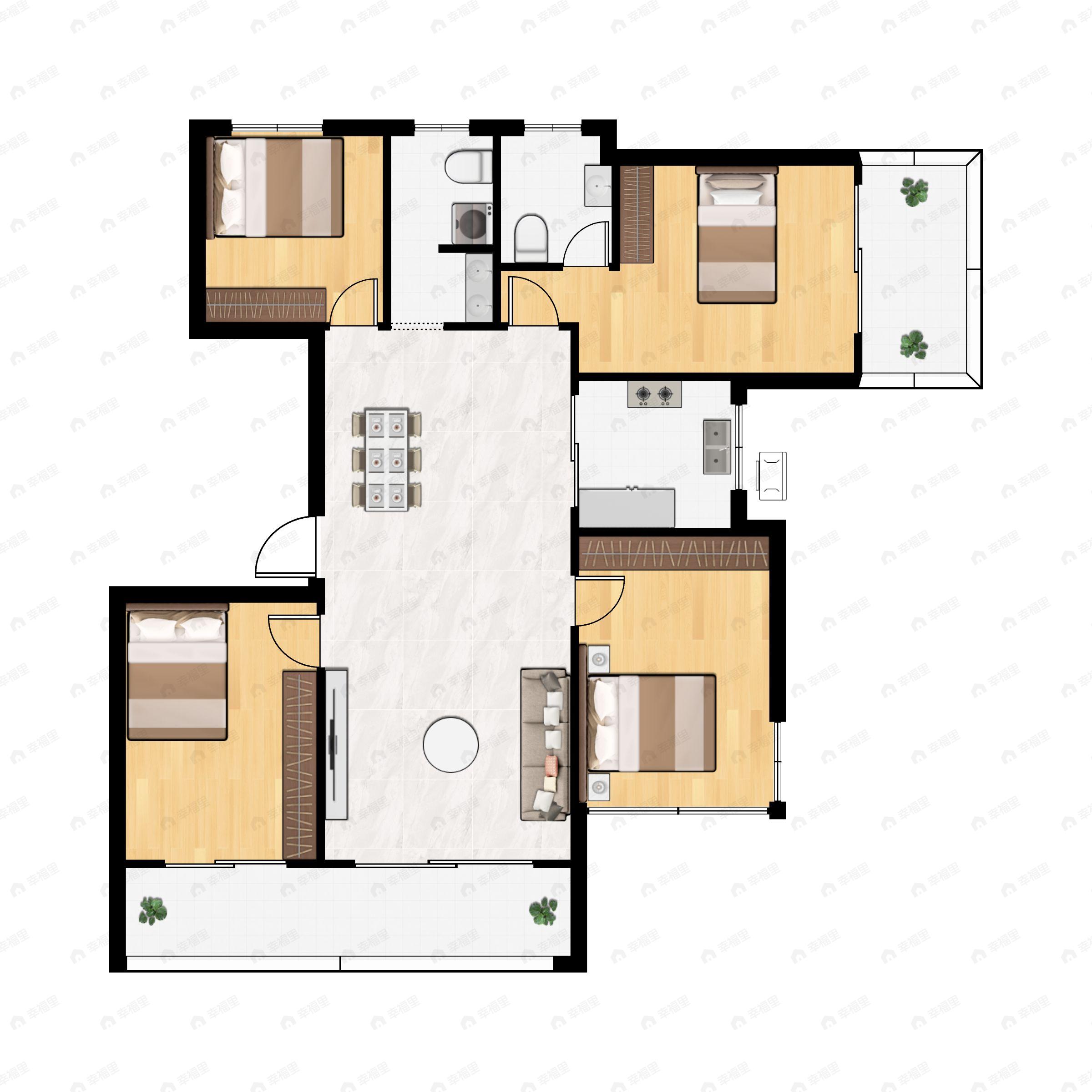 4室2厅2卫建面138平南户型图