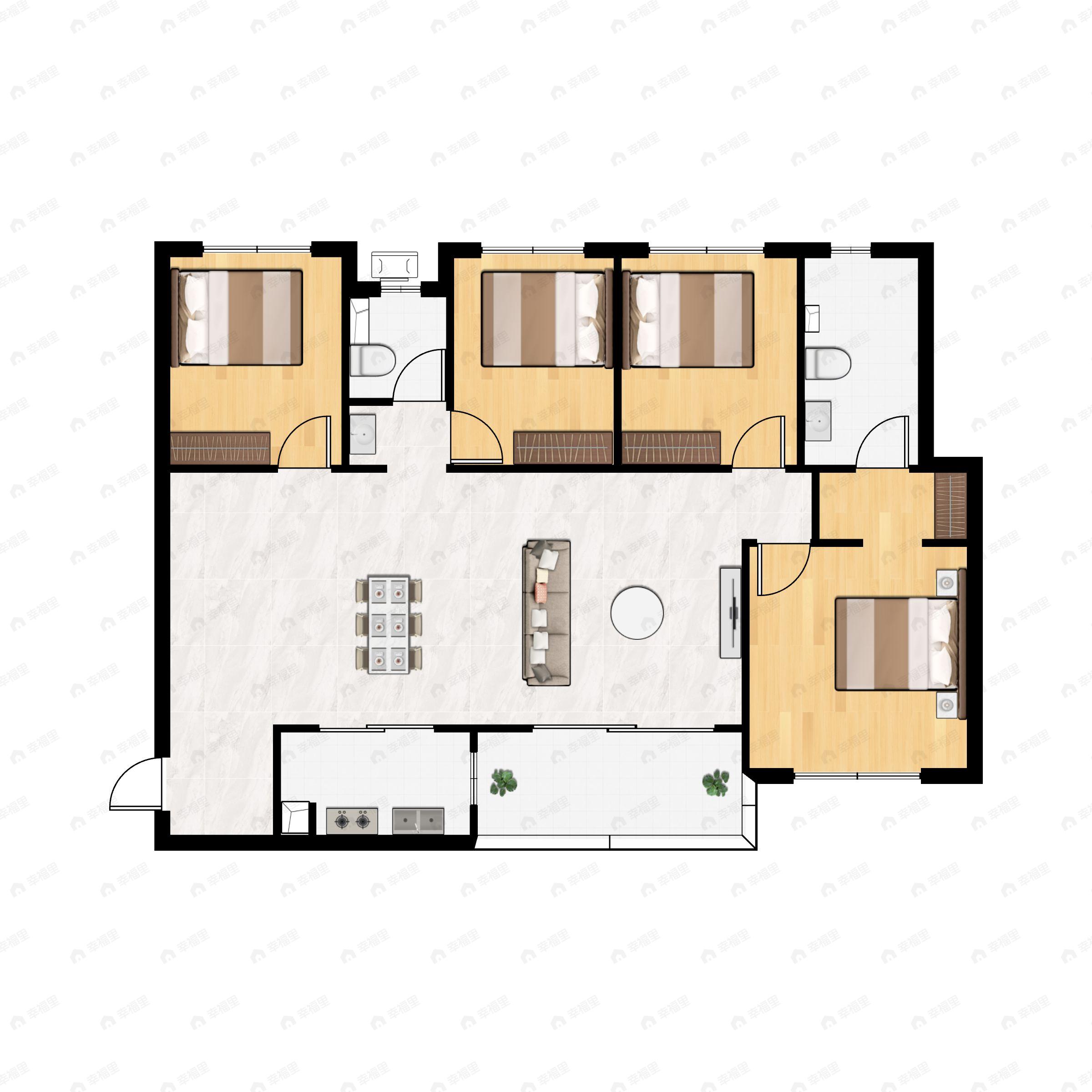 4室2厅2卫建面143平户型图