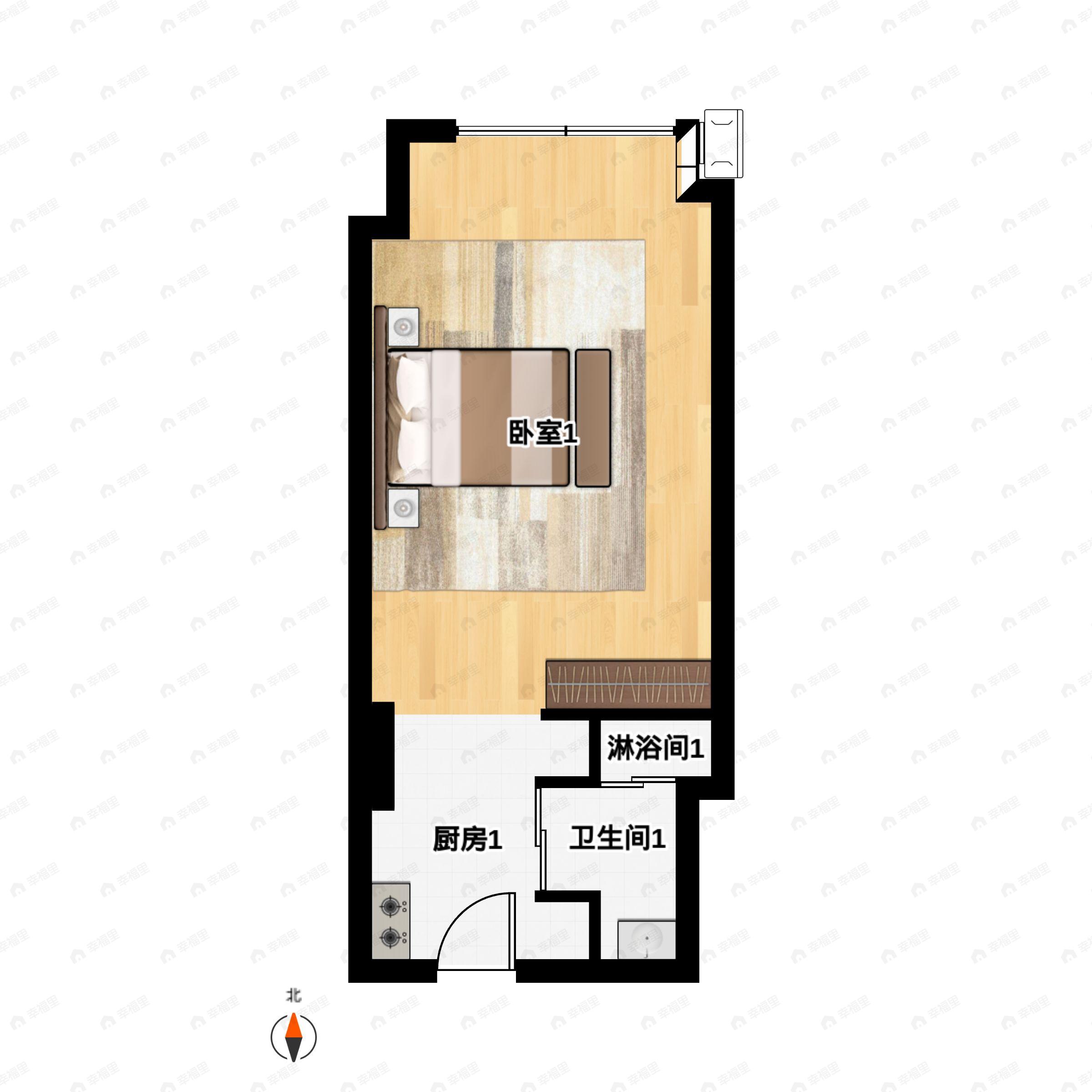 1室1厅1卫建面41m²北户型图