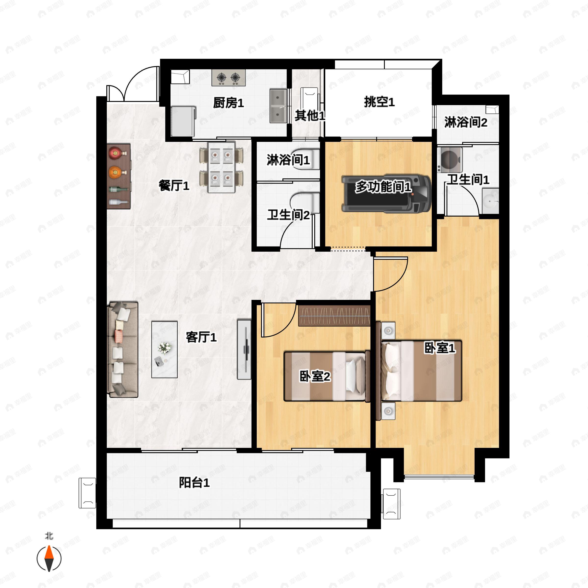 隆盛湖景庄园2室2厅2卫户型图
