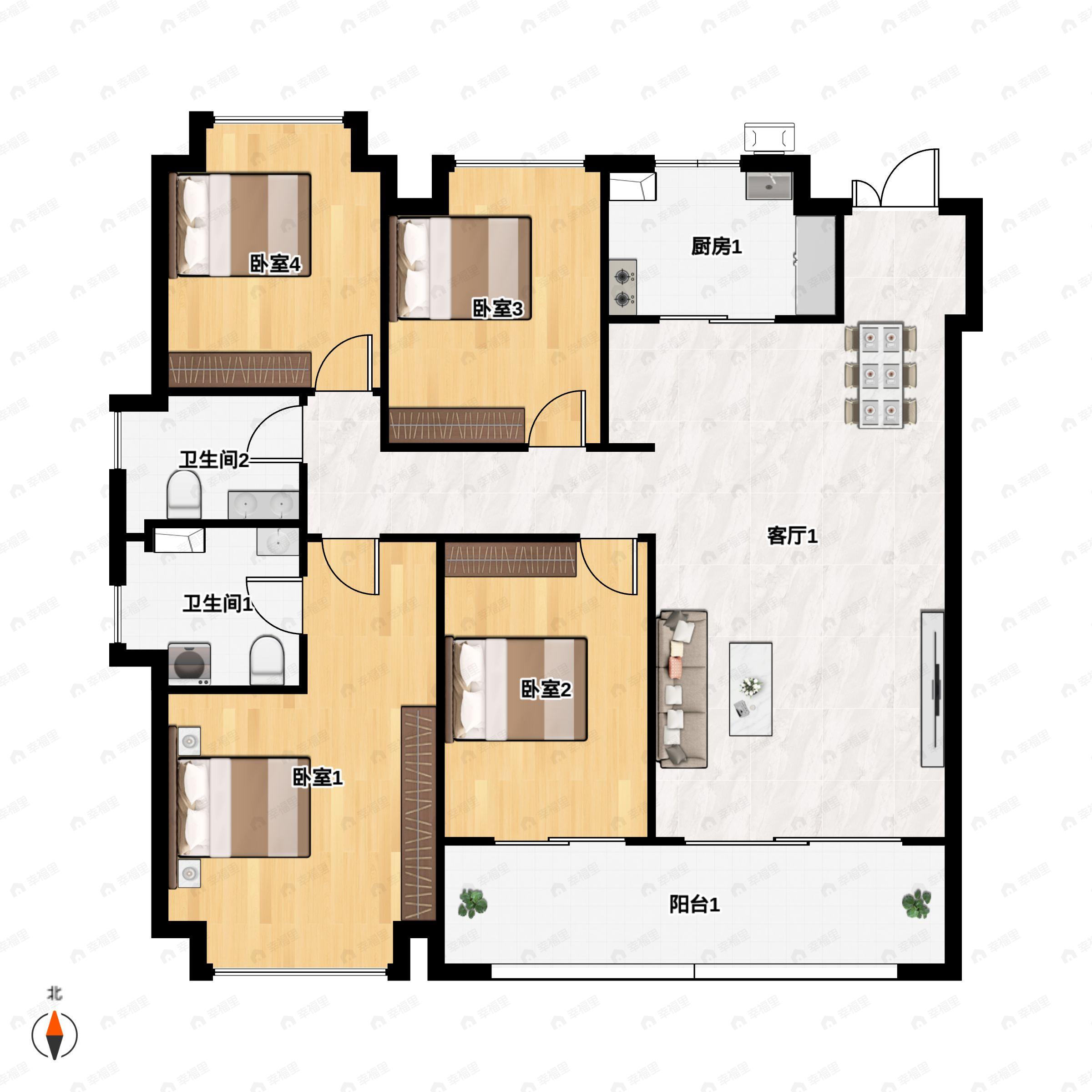 4室2厅2卫建面142平户型图