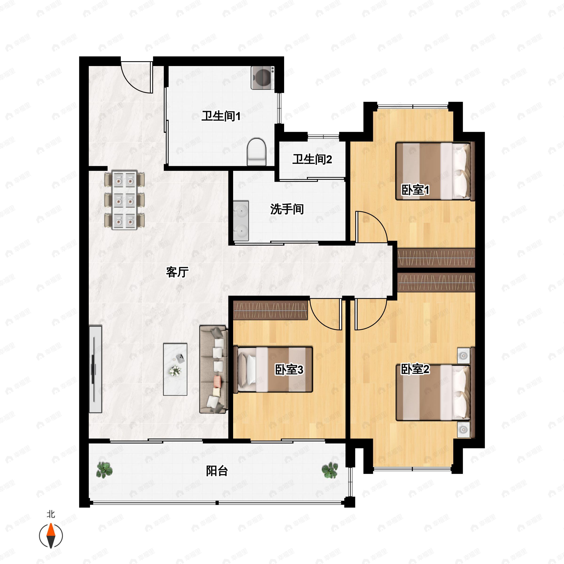 3室2厅1卫建面110平户型图