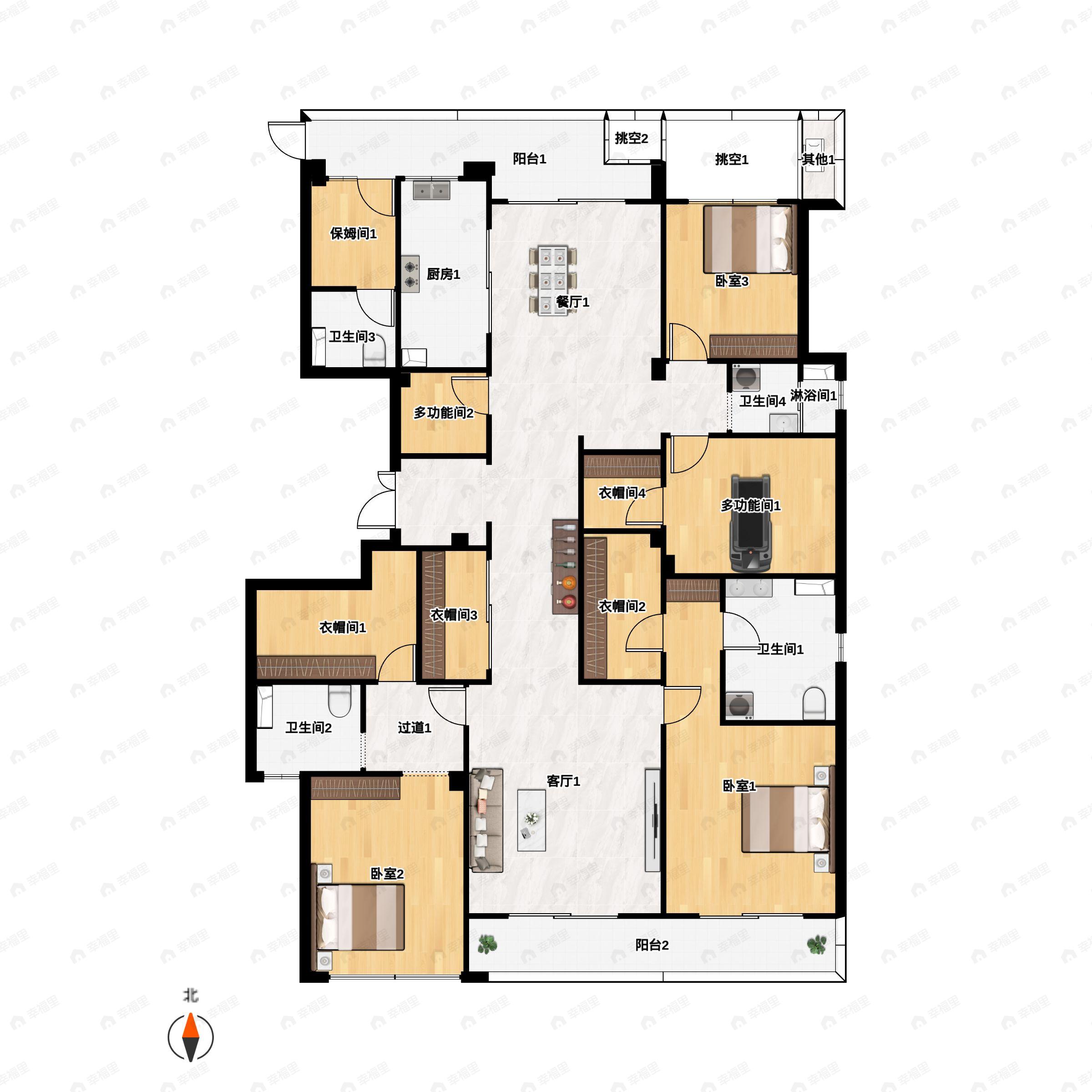 5室2厅4卫建面310平北|南户型图