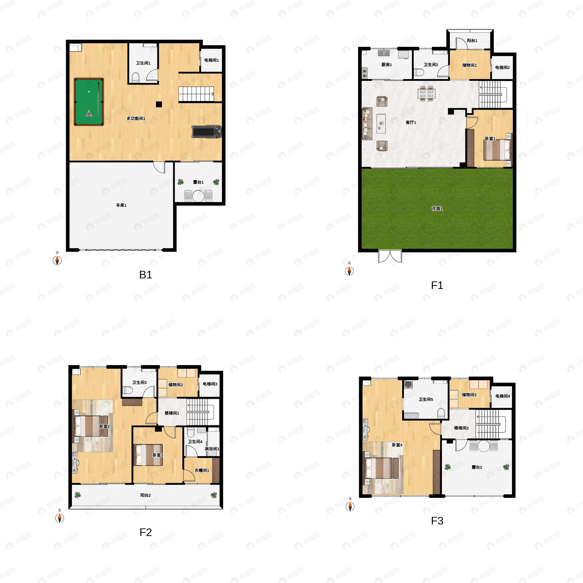 4室2厅4卫建面225平户型图