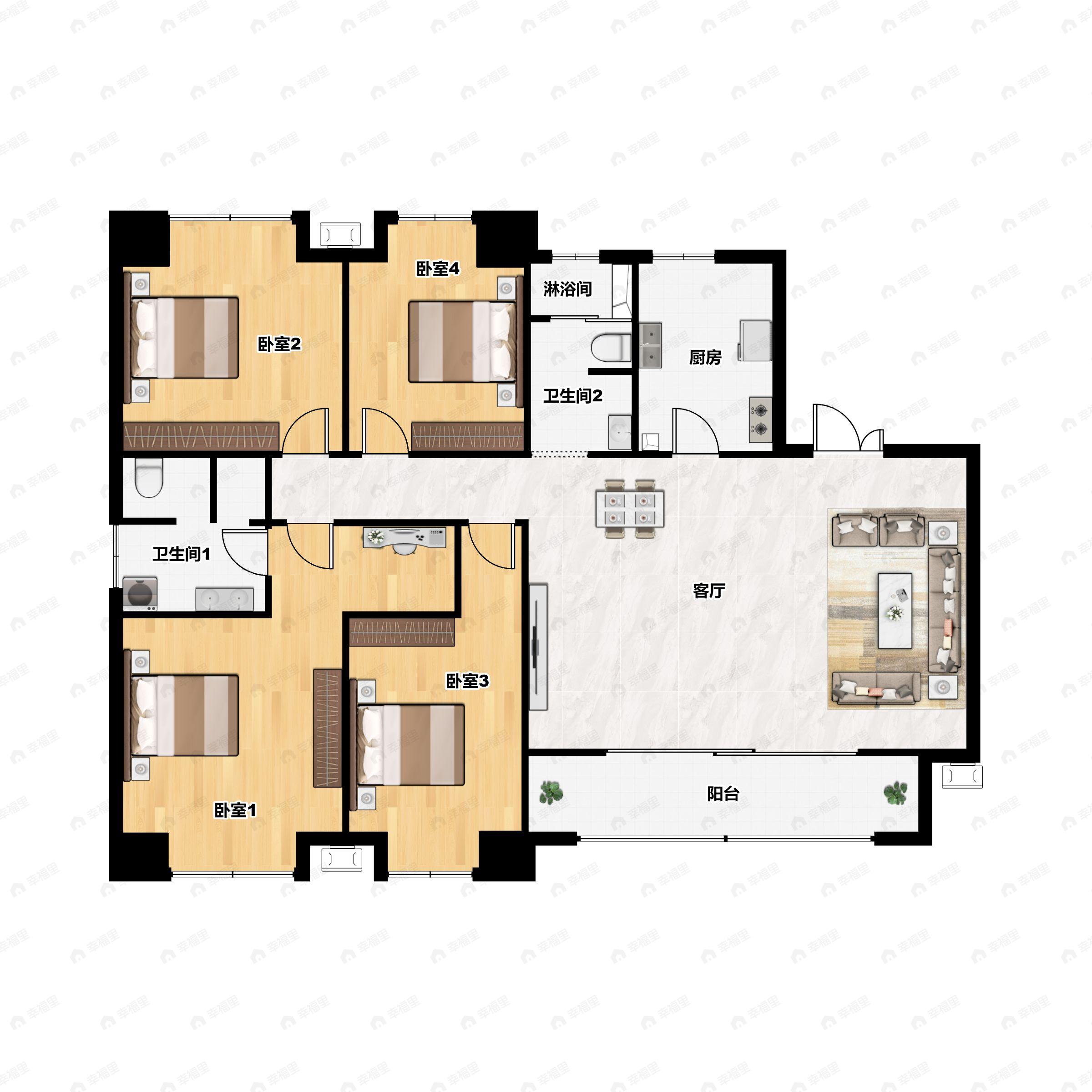 4室2厅2卫建面154平户型图