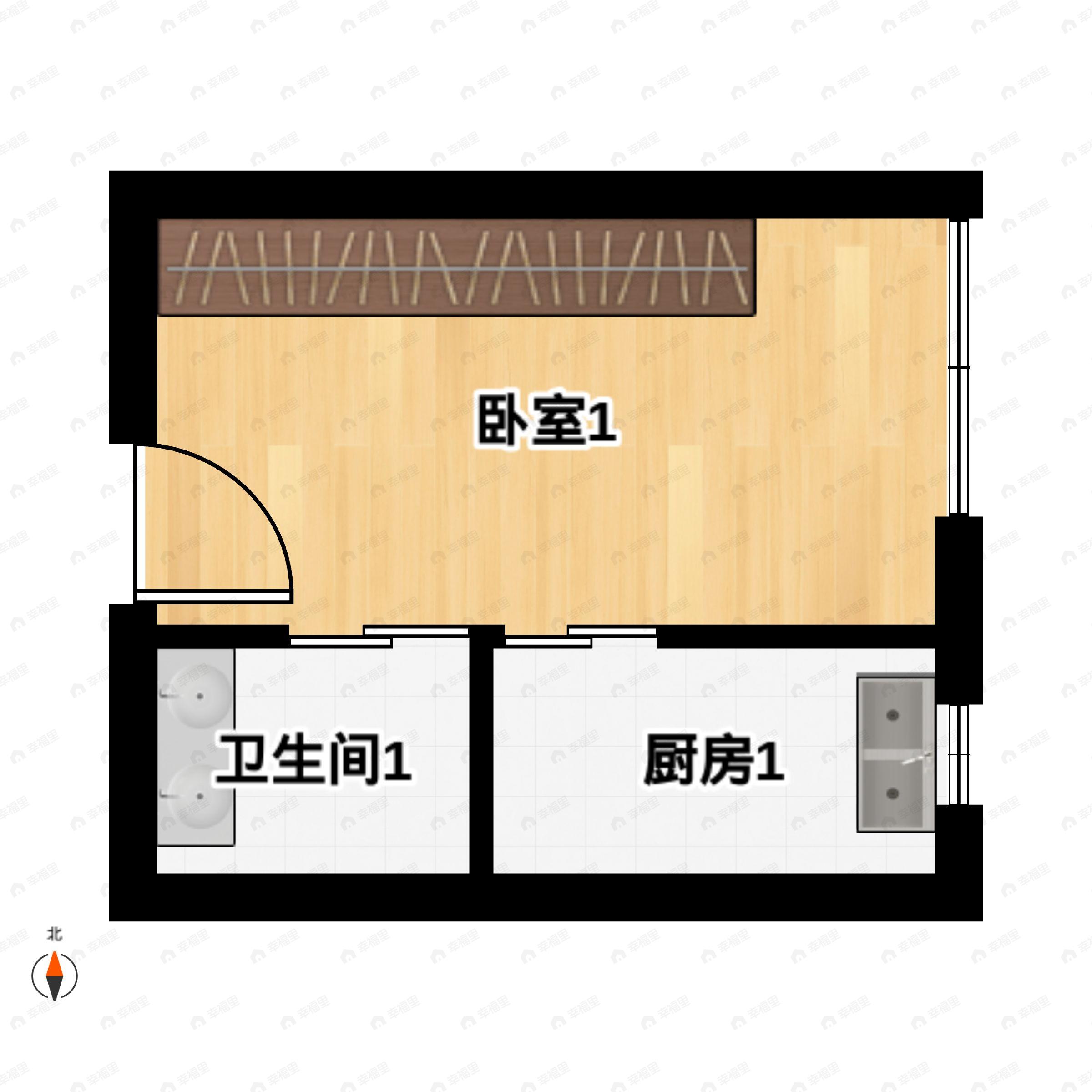 1室1厅1卫建面27m²东户型图
