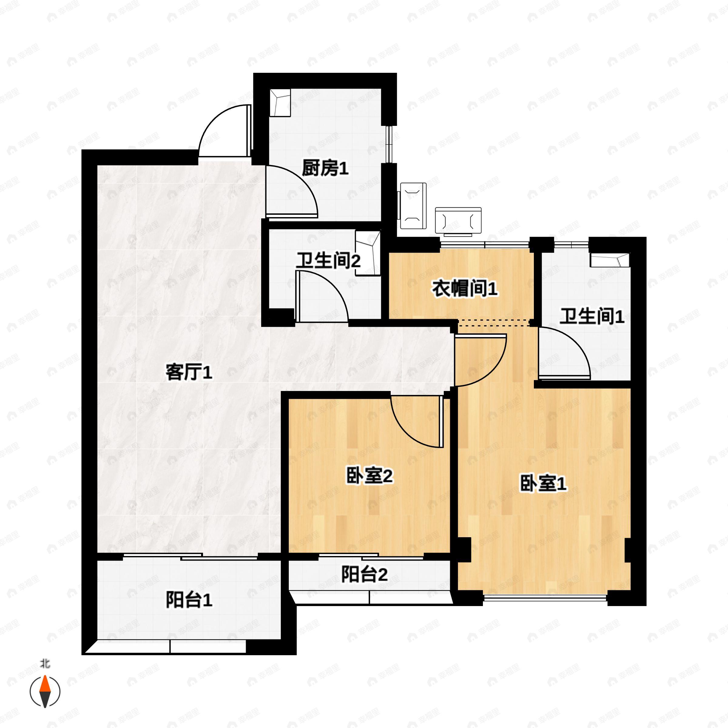3室2厅2卫建面79平户型图