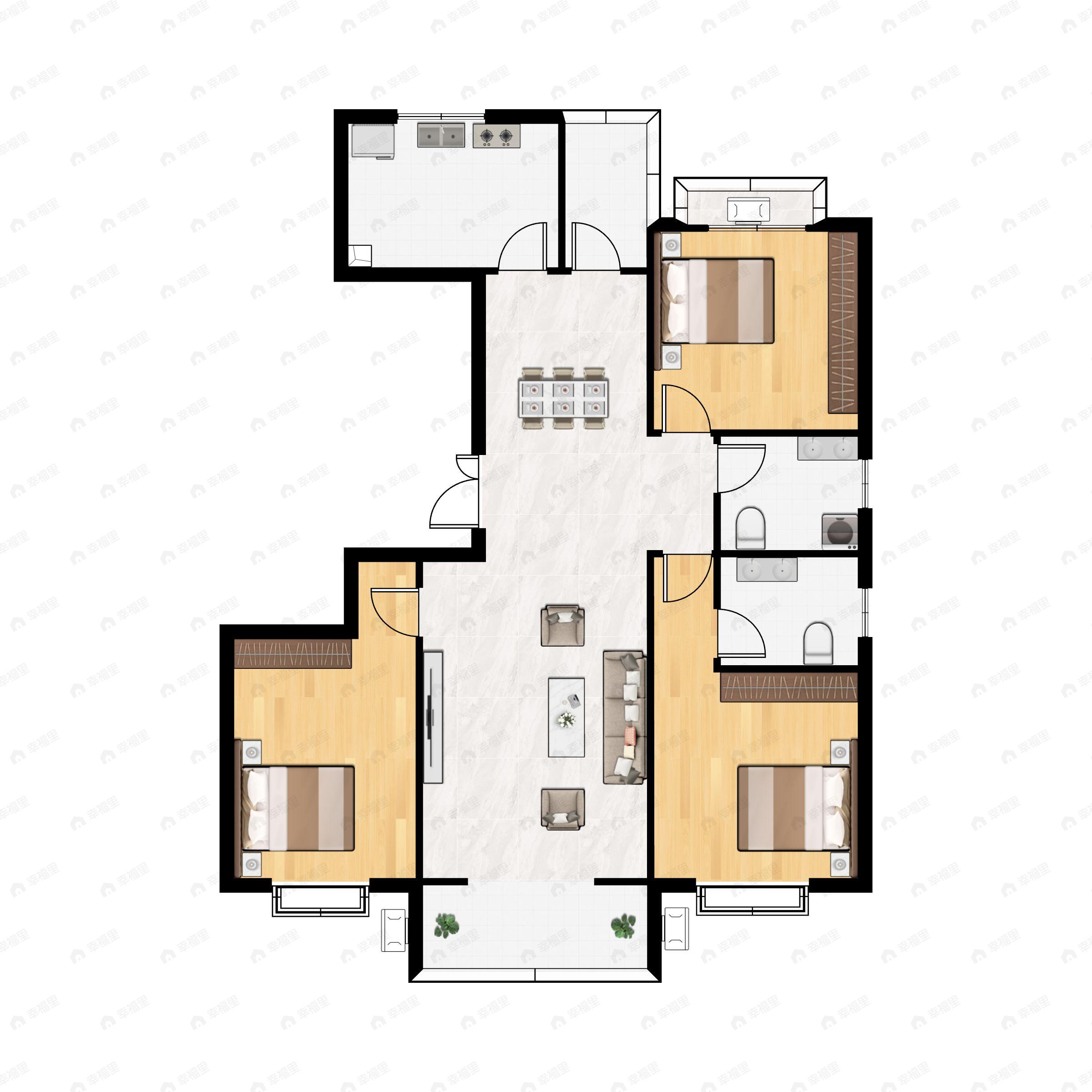3室2厅2卫建面142平南|北户型图